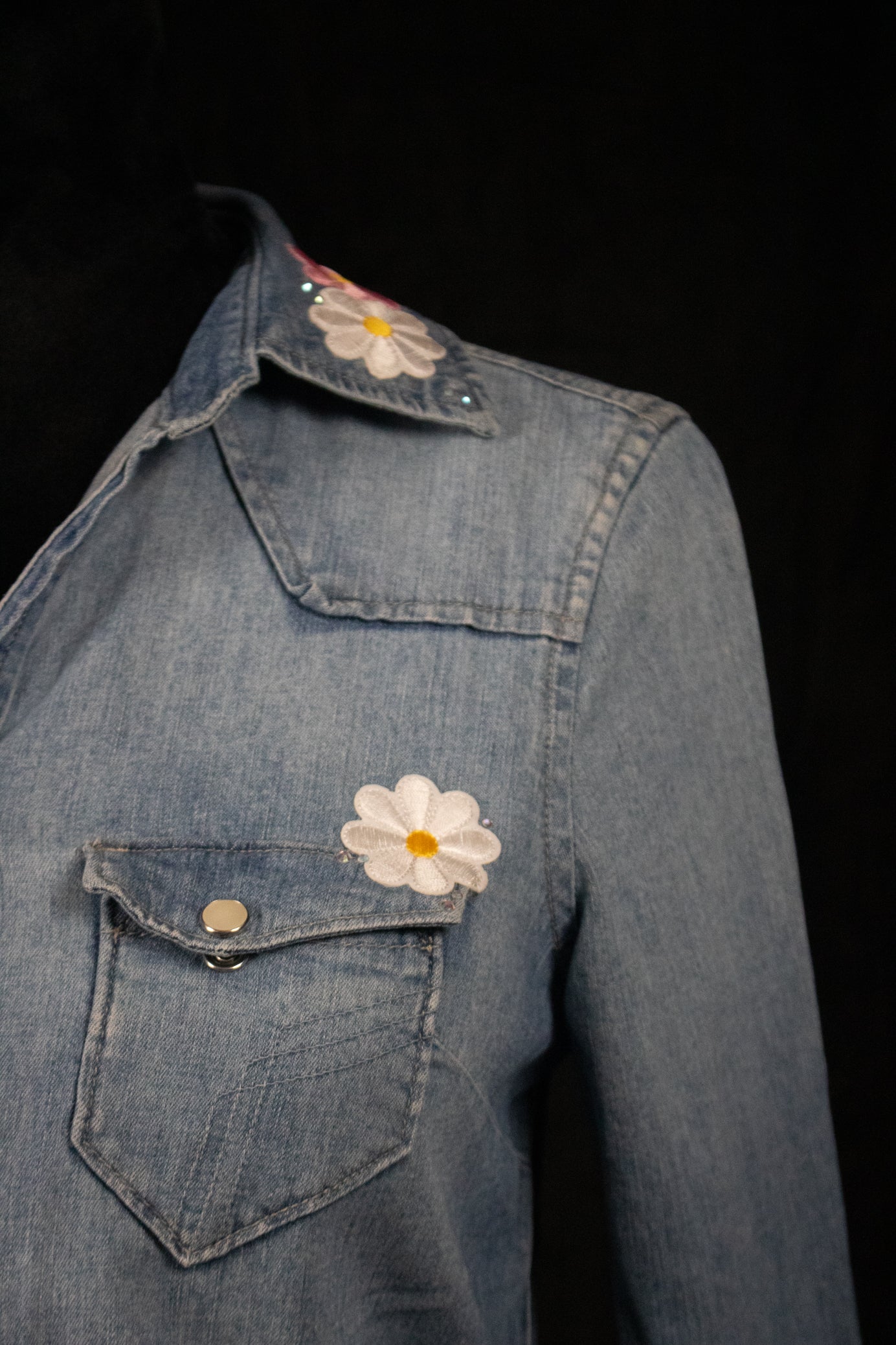Western Distressed Denim White Pearly Buttons