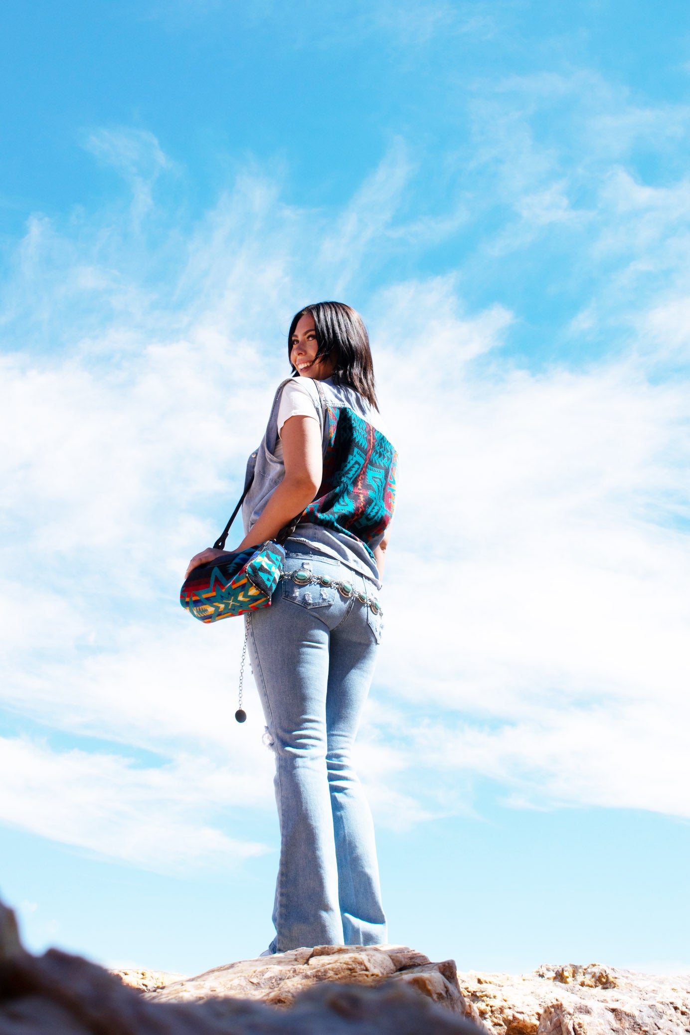 Altar'd State Bell Bottom Jeans with fraying accents