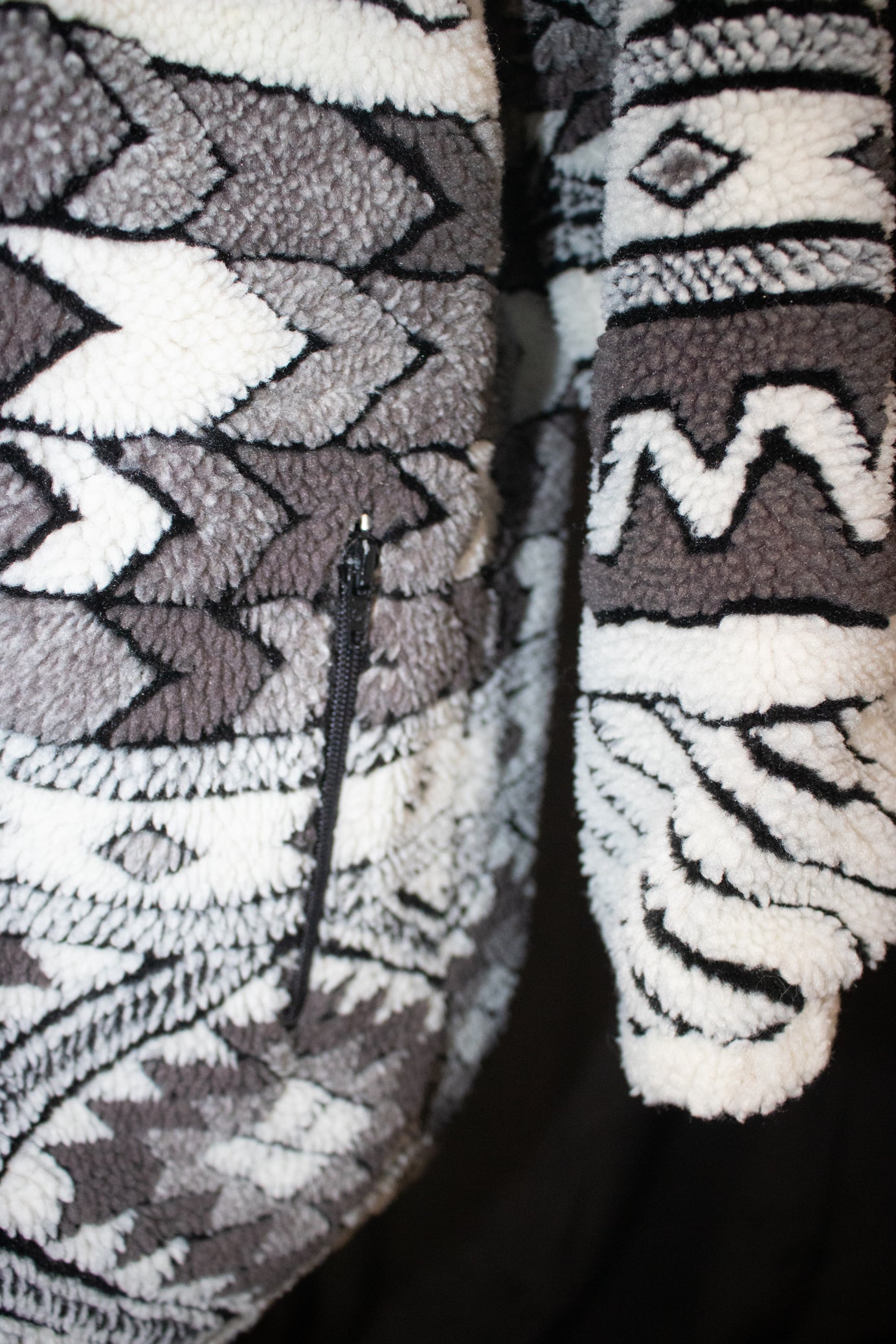 Seasons Aztec Pattern Black and White Fleece zip up jacket