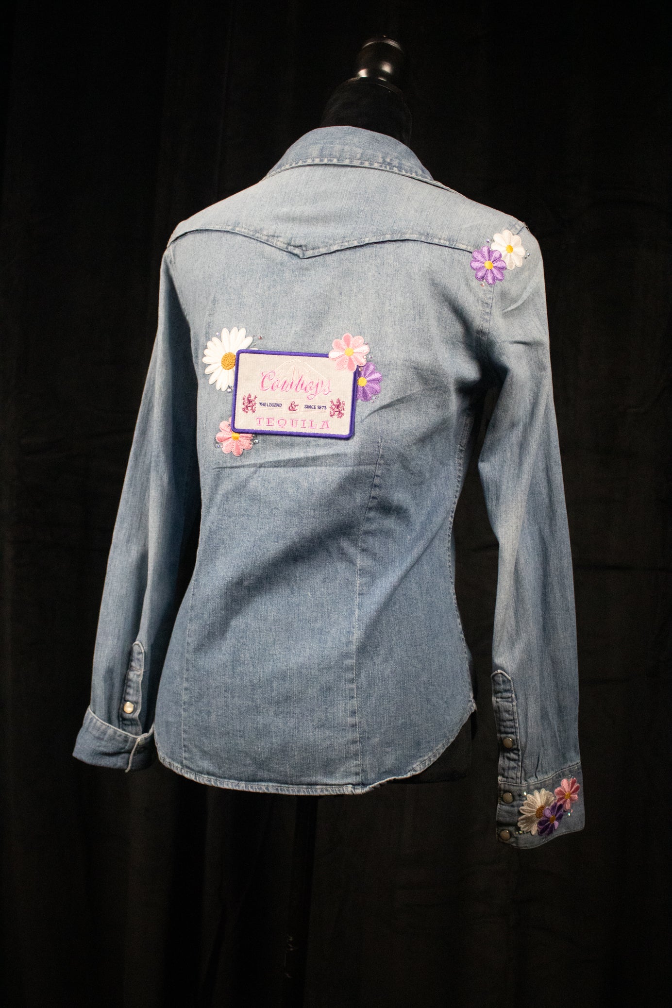 Western Distressed Denim White Pearly Buttons