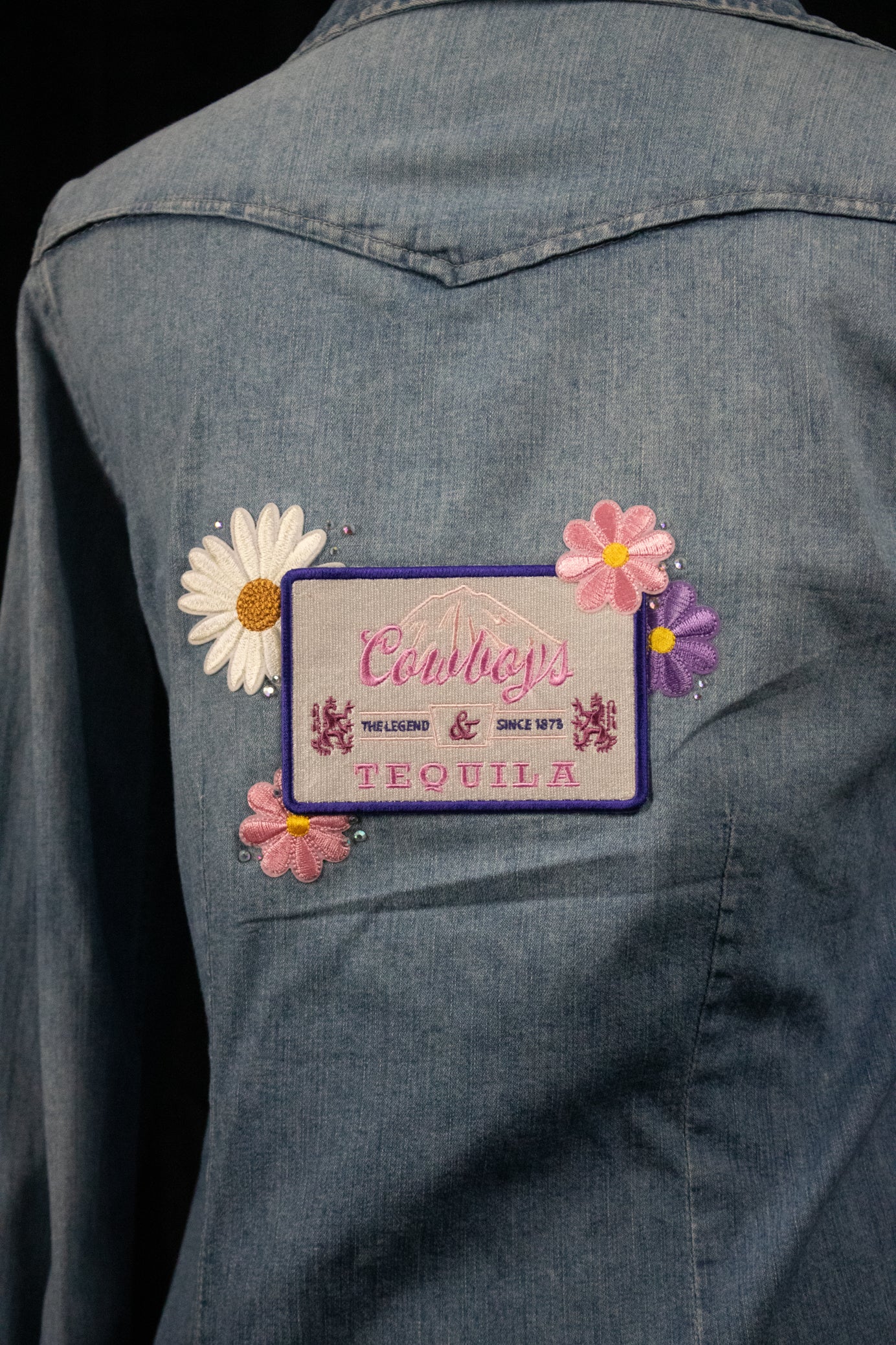 Western Distressed Denim White Pearly Buttons