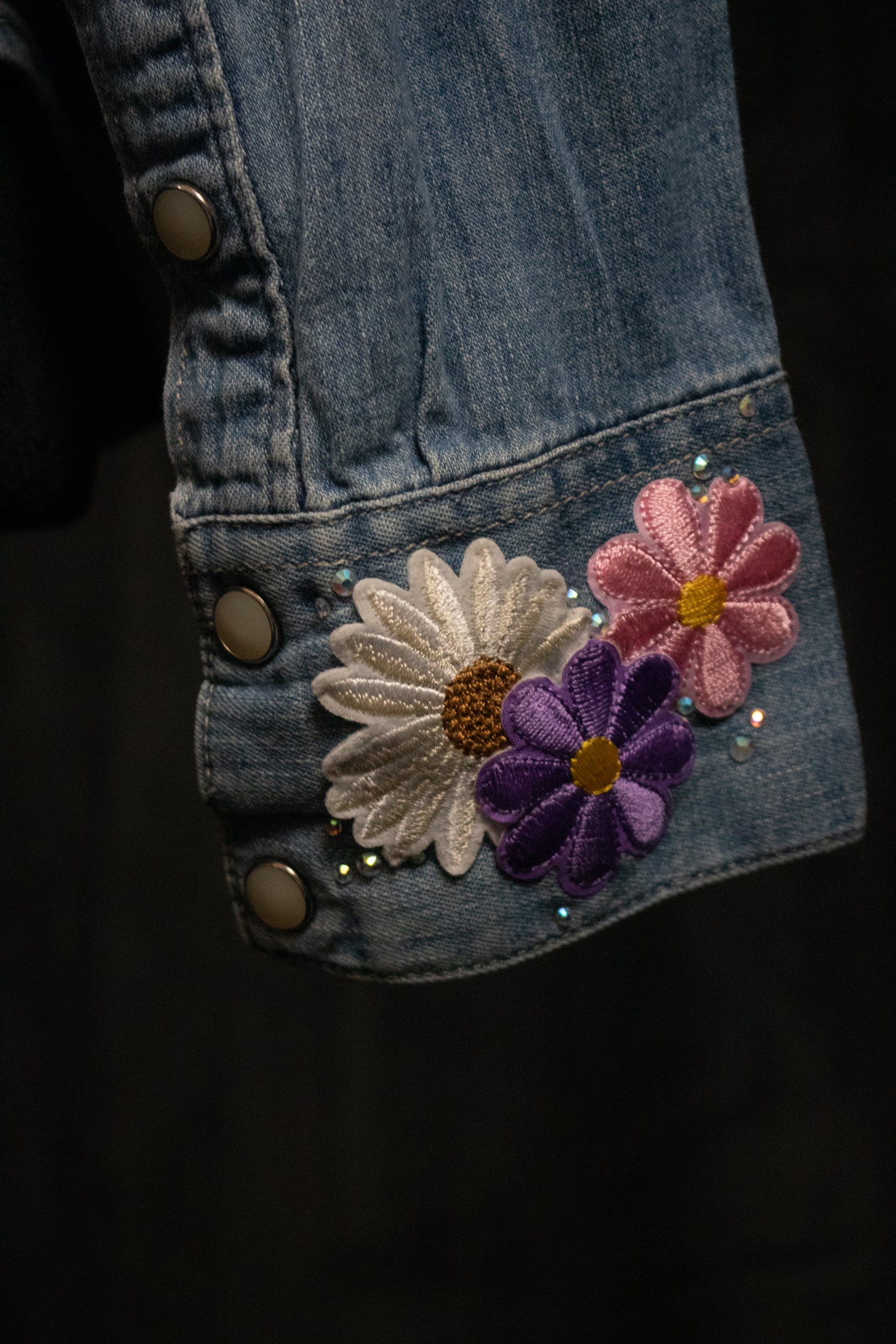 Western Distressed Denim White Pearly Buttons