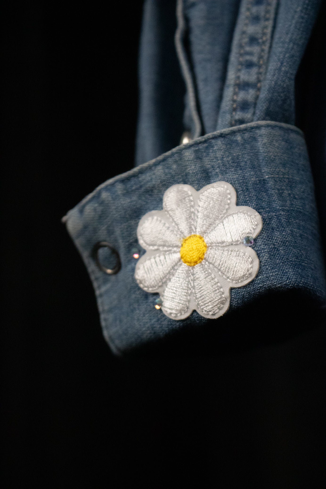 Western Distressed Denim White Pearly Buttons