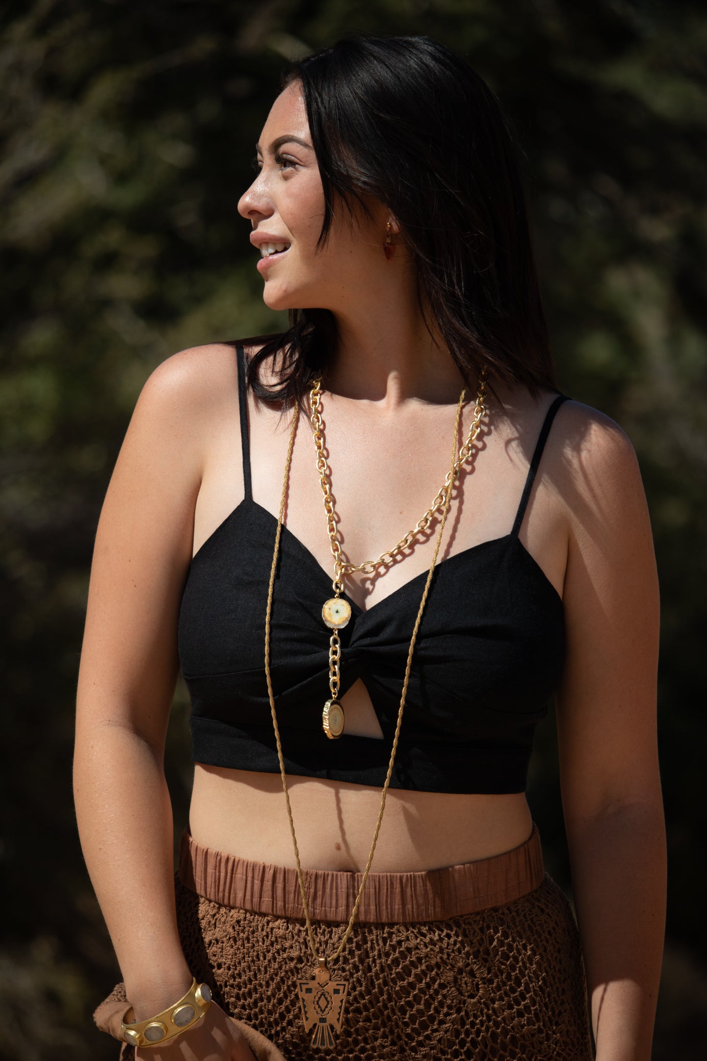 Soft Surrounding Cressa Light Brown Agate & Gold Double Pendant Necklace