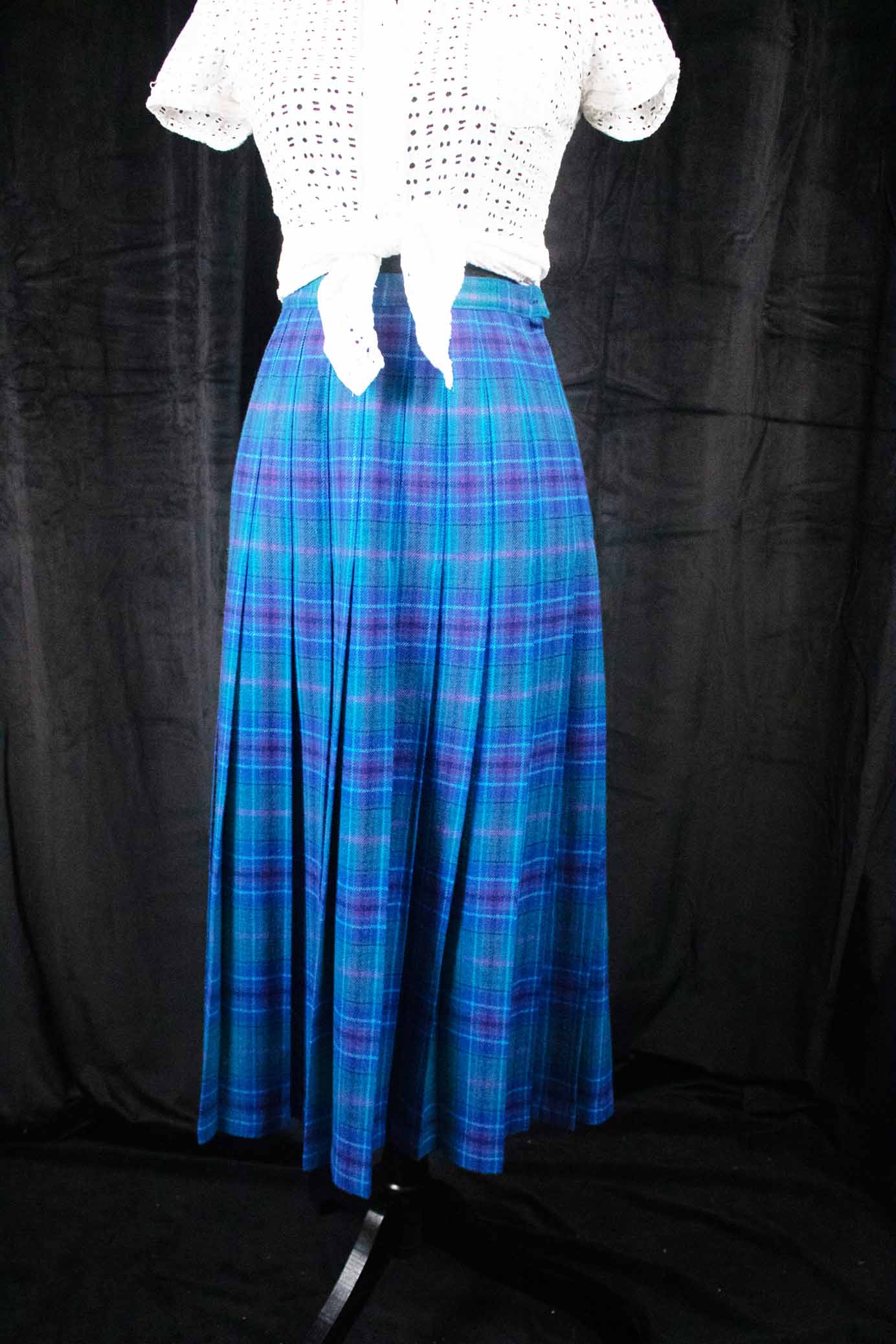 Pendleton Women's Teal Blue Purple Plaid Pleated Wool Skirt