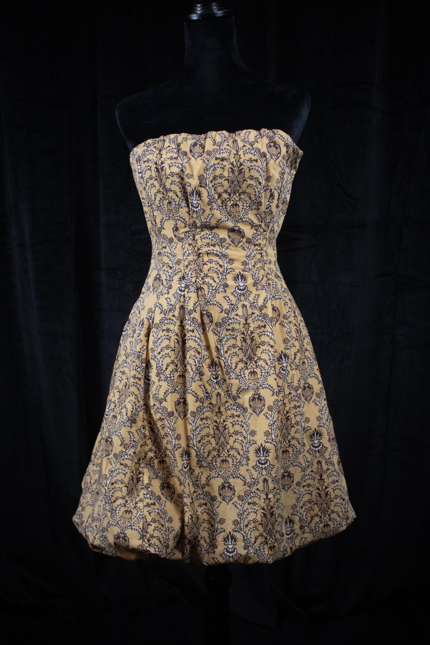 Plenty by Tracy Reese Mustard Yellow with Brown Leafy Design Strapless Dress Size 4