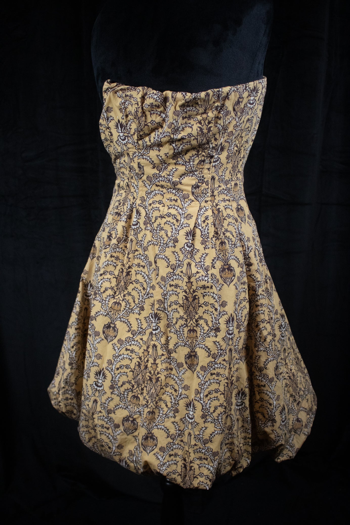 Plenty by Tracy Reese Mustard Yellow with Brown Leafy Design Strapless Dress Size 4