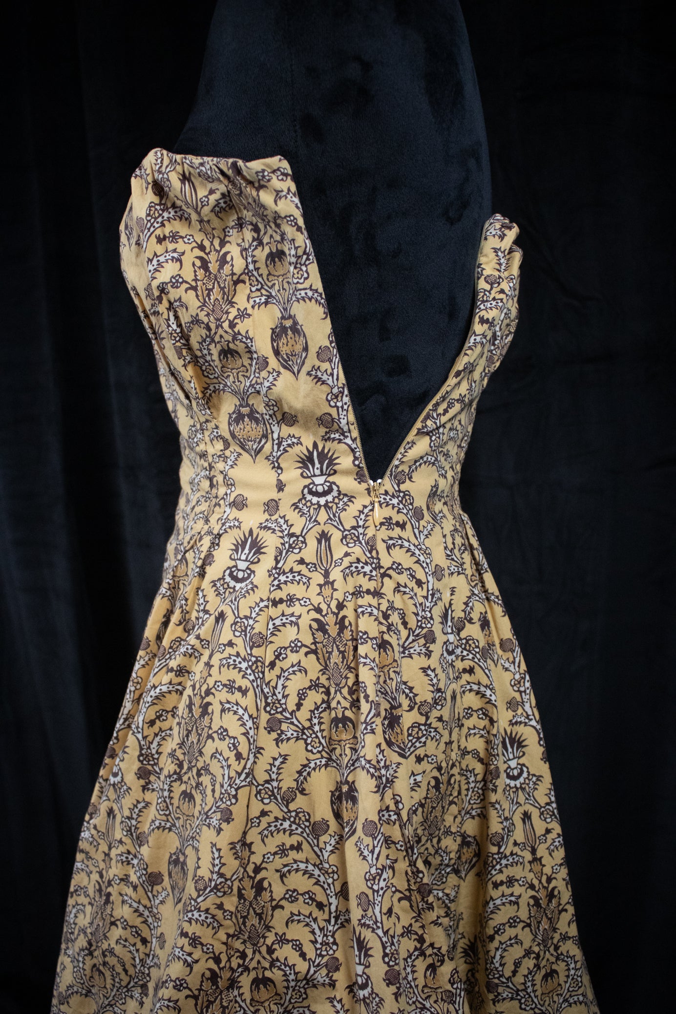 Plenty by Tracy Reese Mustard Yellow with Brown Leafy Design Strapless Dress Size 4