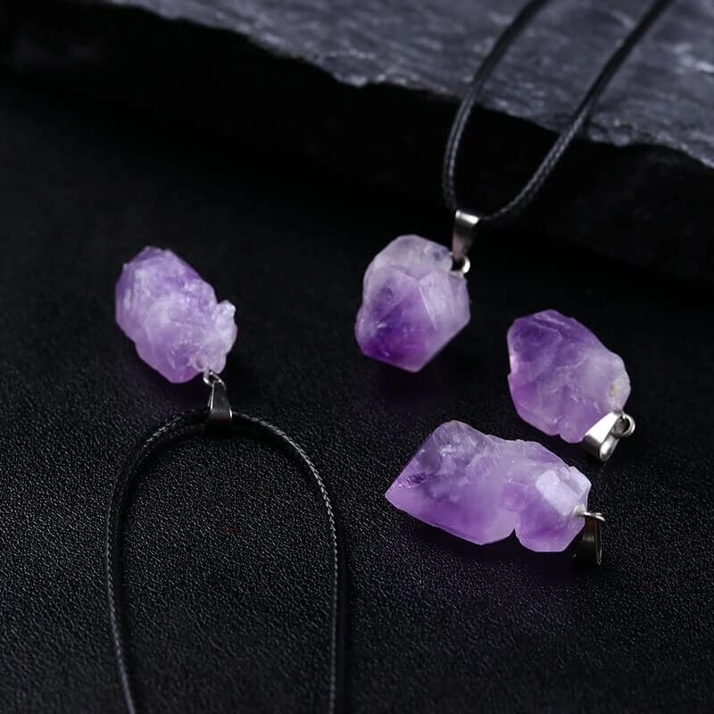 Raw Amethyst Gemstone Pendant Necklace