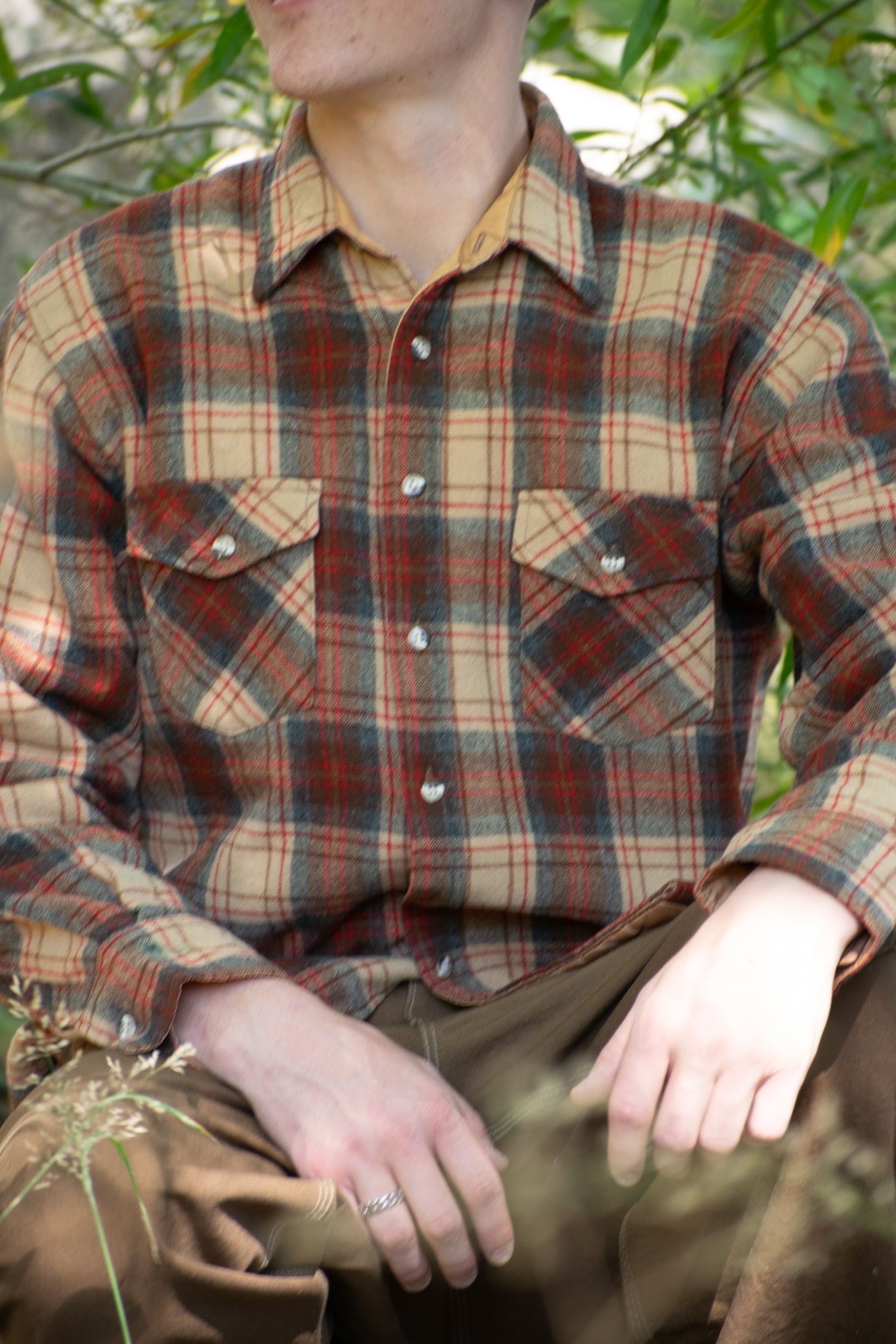 Rich Red and Khaki flannel with tan padded liner