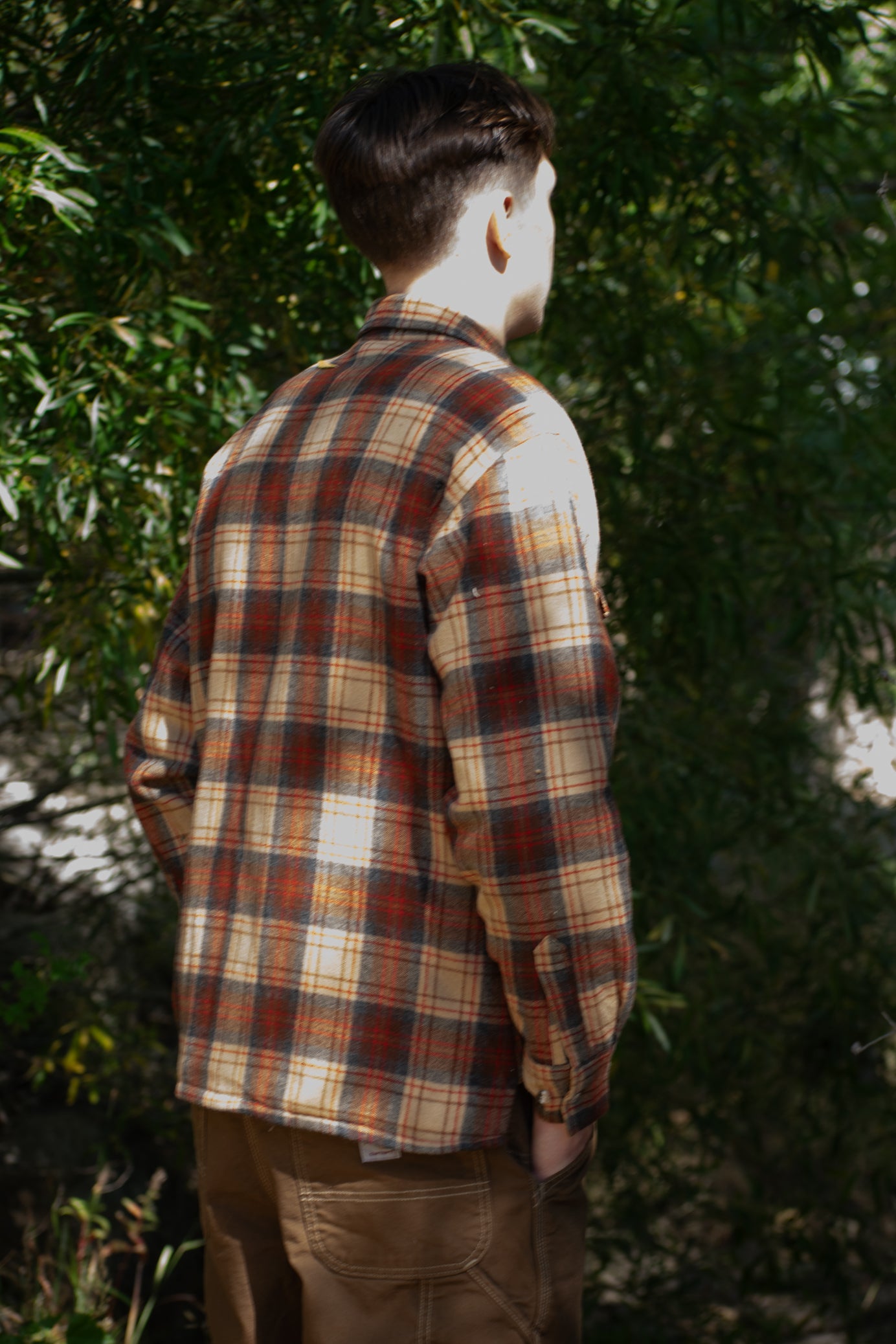 Rich Red and Khaki flannel with tan padded liner