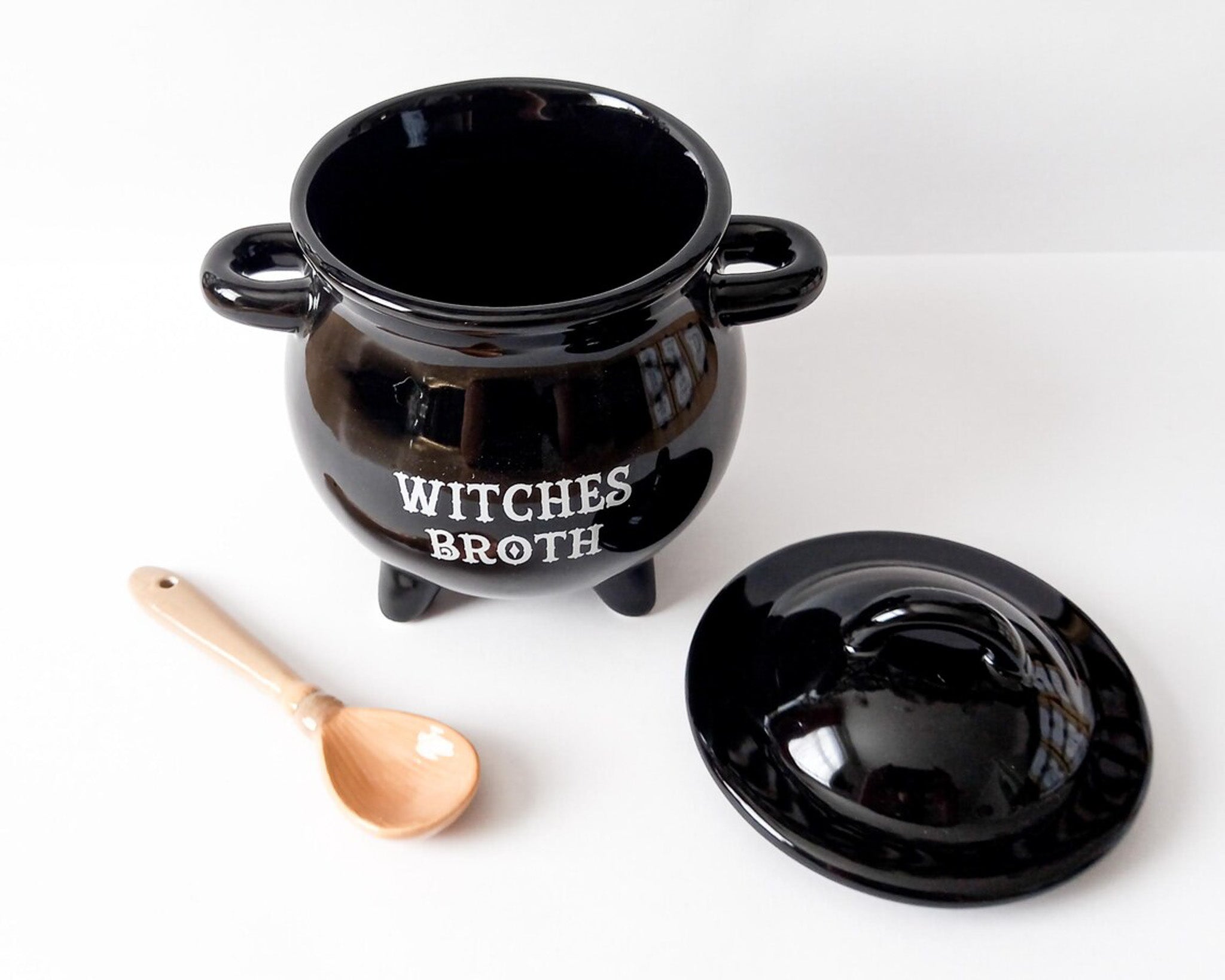 "Mystic Broth" Black Bowl with Witches Broom Spoon