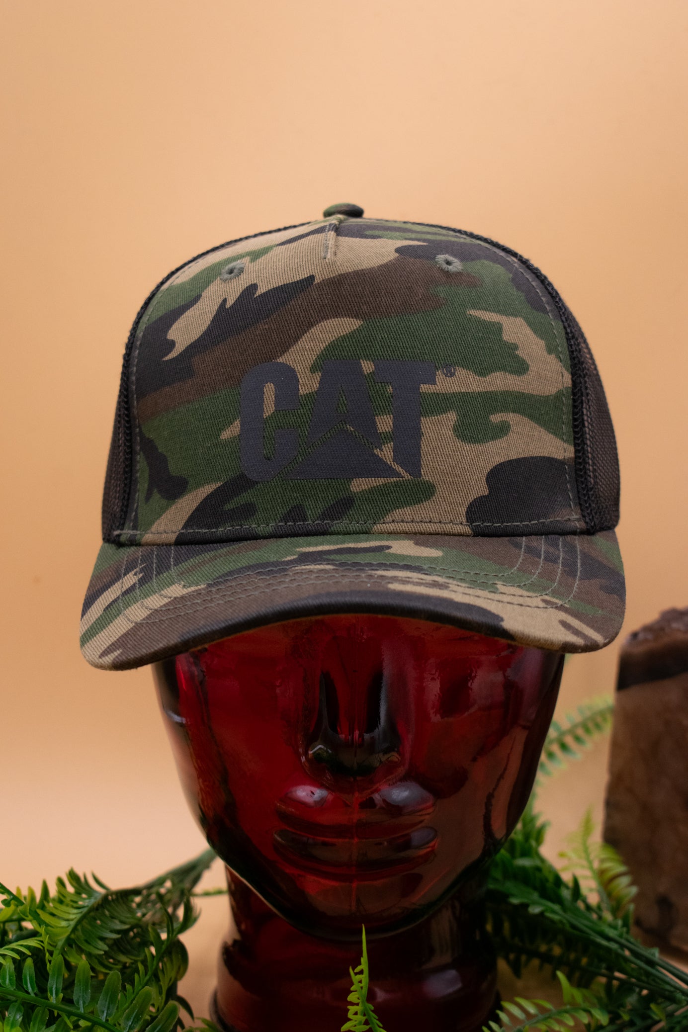 Trucker Cap with Cat Logo Color: Woodland Camo
