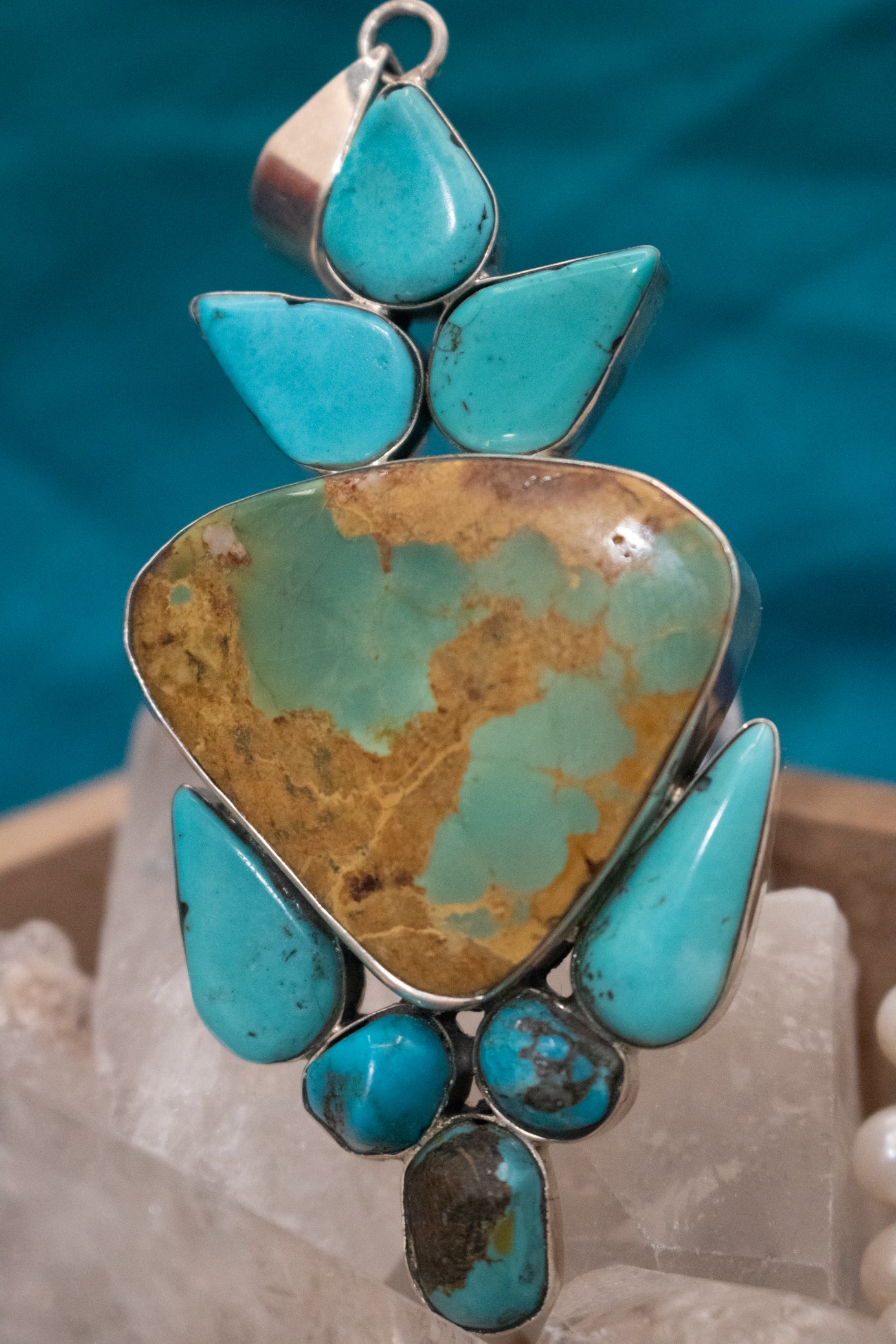 Navajo Markum Turquoise Pendant Stamped and Signed by Navajo Artist WH