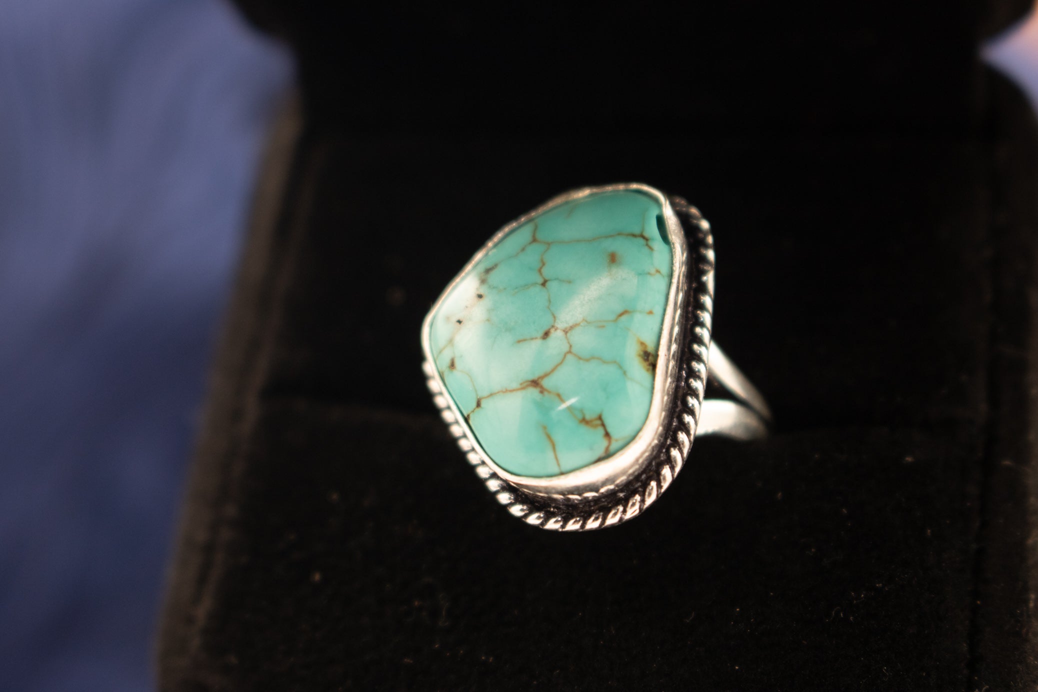Raw Turquoise 925 Sterling Silver Ring Size 6
