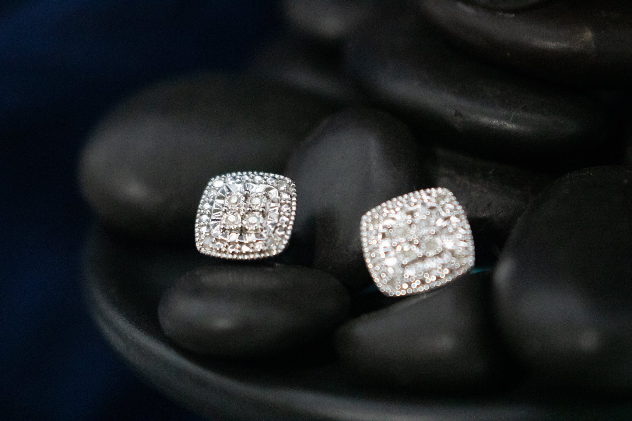 Lab Created Square Diamond Cluster Stud Earrings