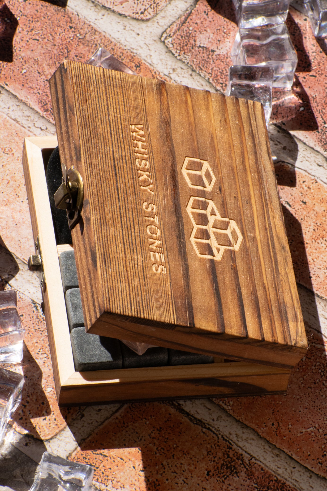 Whiskey Stones Set of 8 Whiskey Chilling Stones in Premium Wooden Velvet Pouched Gift Box