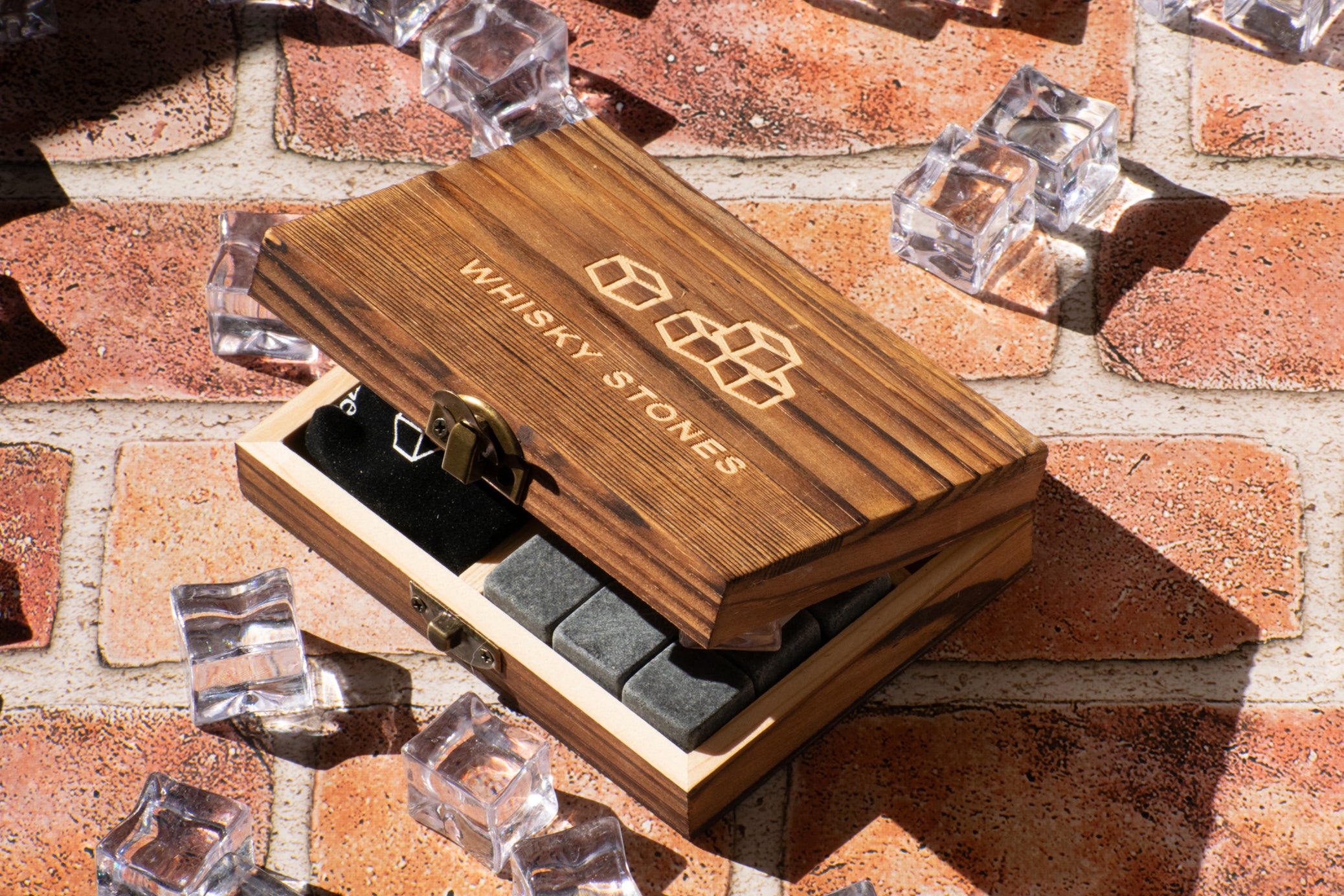 Whiskey Stones Set of 8 Whiskey Chilling Stones in Premium Wooden Velvet Pouched Gift Box