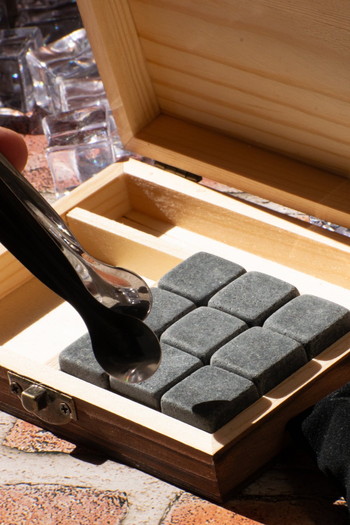 Whiskey Stones Set of 8 Whiskey Chilling Stones in Premium Wooden Velvet Pouched Gift Box