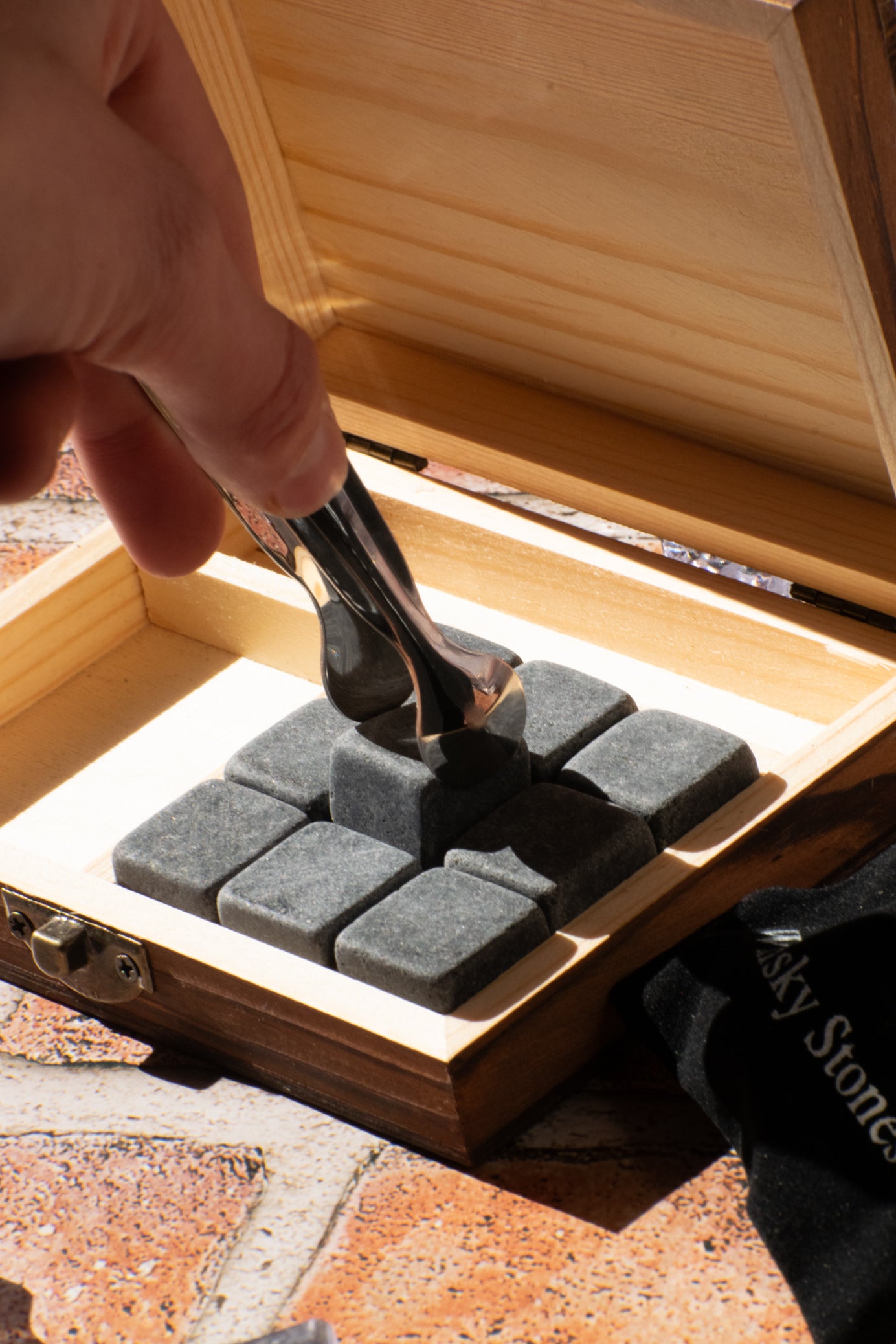 Whiskey Stones Set of 8 Whiskey Chilling Stones in Premium Wooden Velvet Pouched Gift Box