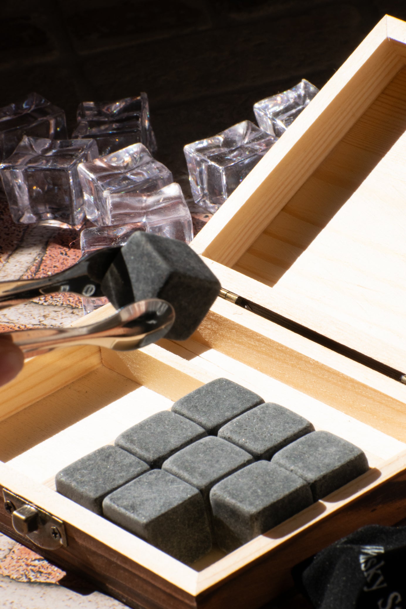 Whiskey Stones Set of 8 Whiskey Chilling Stones in Premium Wooden Velvet Pouched Gift Box