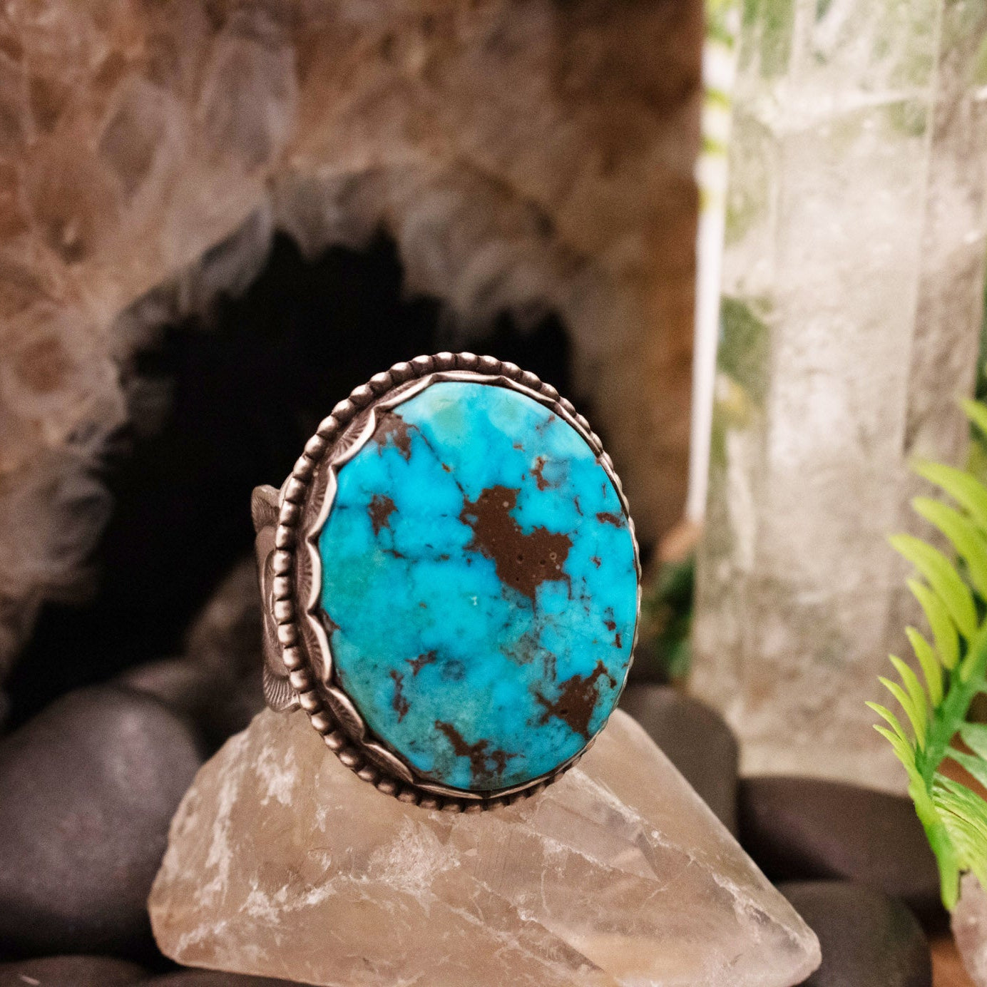 Vintage Navajo Sterling Silver Big Turquoise Ring Stamped Elgin Tom Size 11