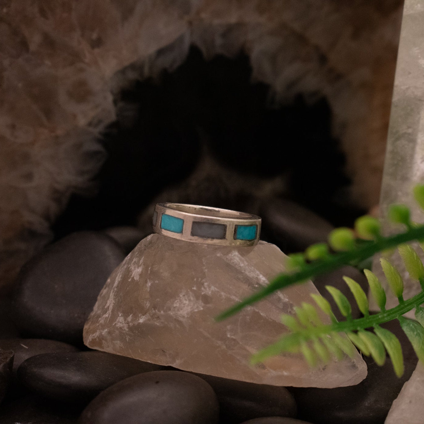 Leadville Turquoise Inlaid Sterling Silver Band Ring Size 4.5