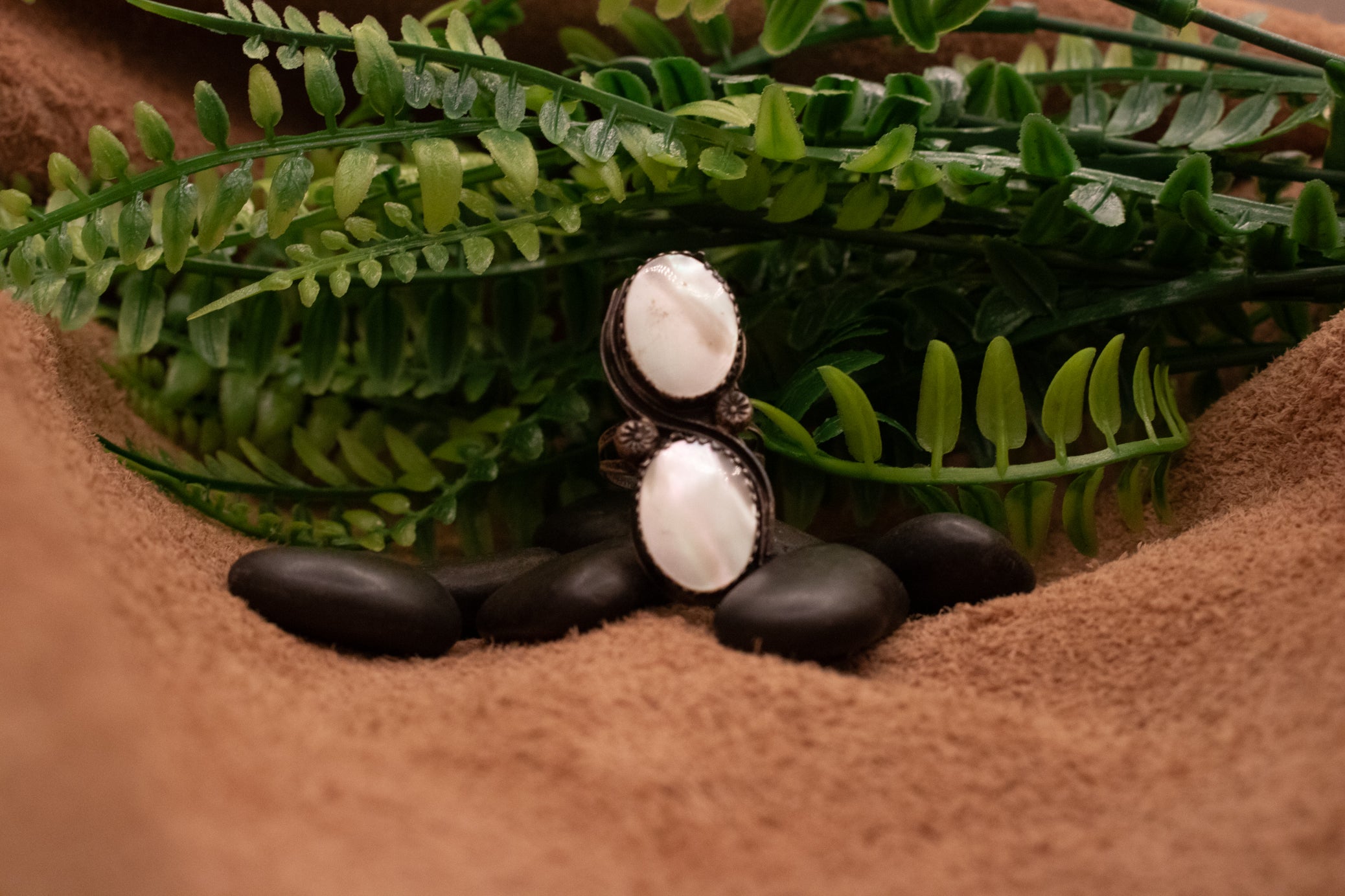 Vintage Sterling Silver Ring with Two Mother of Pearl Stones- Size 4