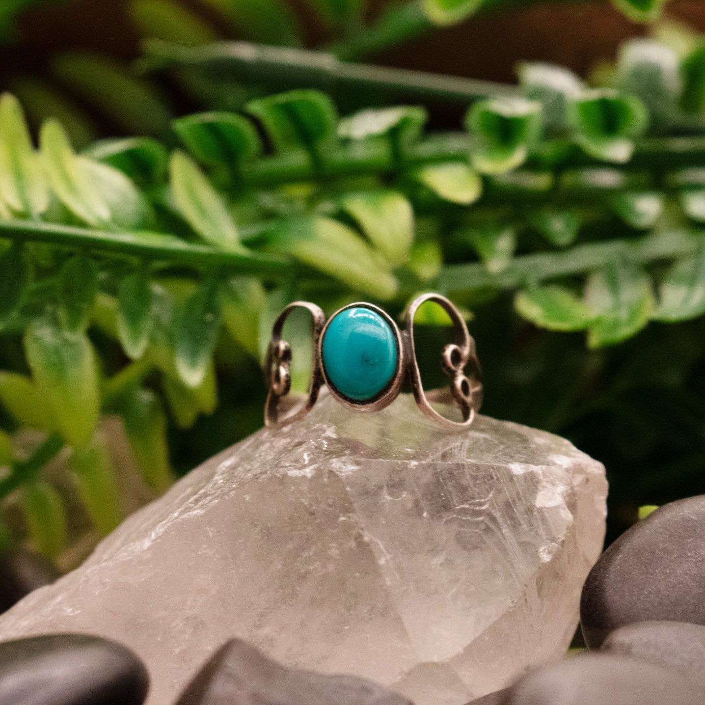 Vintage Navajo Fox Turquoise Sterling Silver Ring Size 6