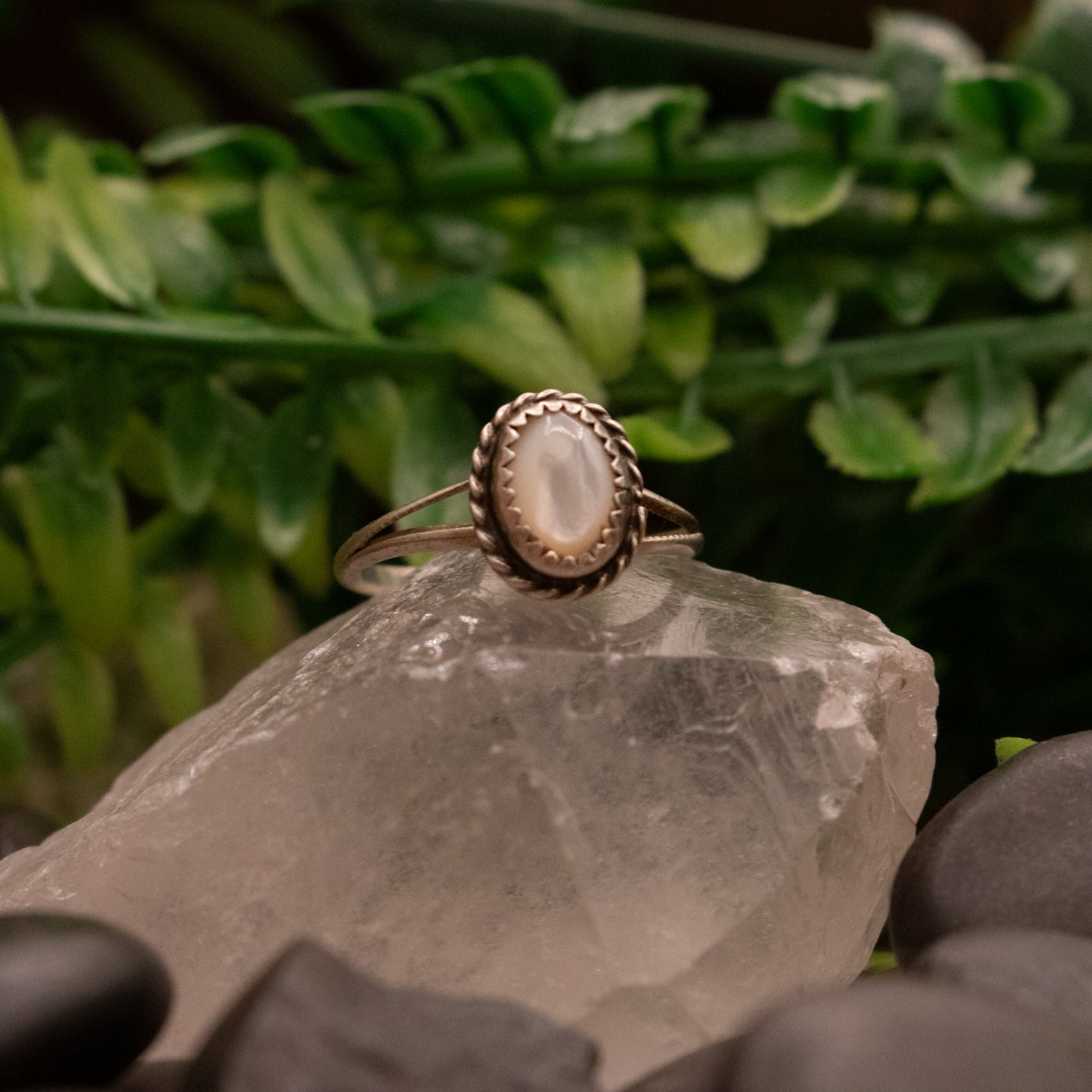 Vintage Moonstone Sterling Silver Split Band Size 6