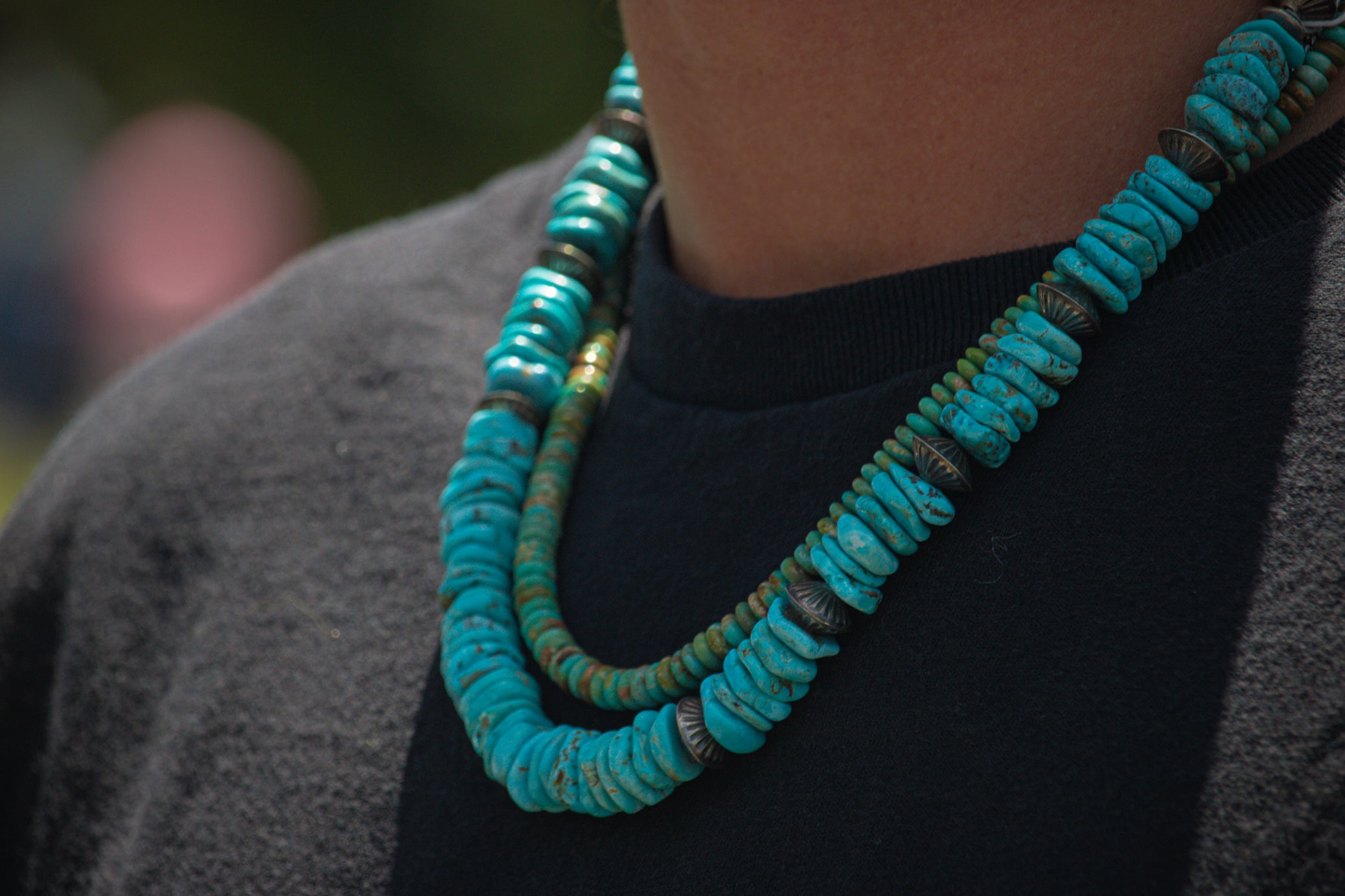 Vintage Navajo Royston Turquoise Sauser Beaded Necklace