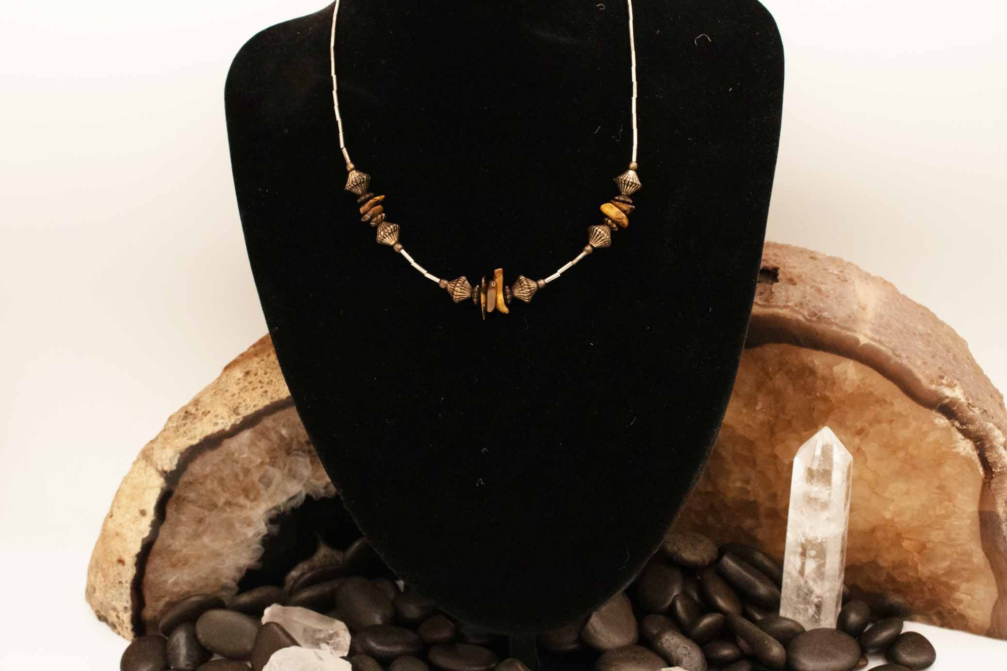 Beautiful Tigers Eye and Silver Beaded Necklace