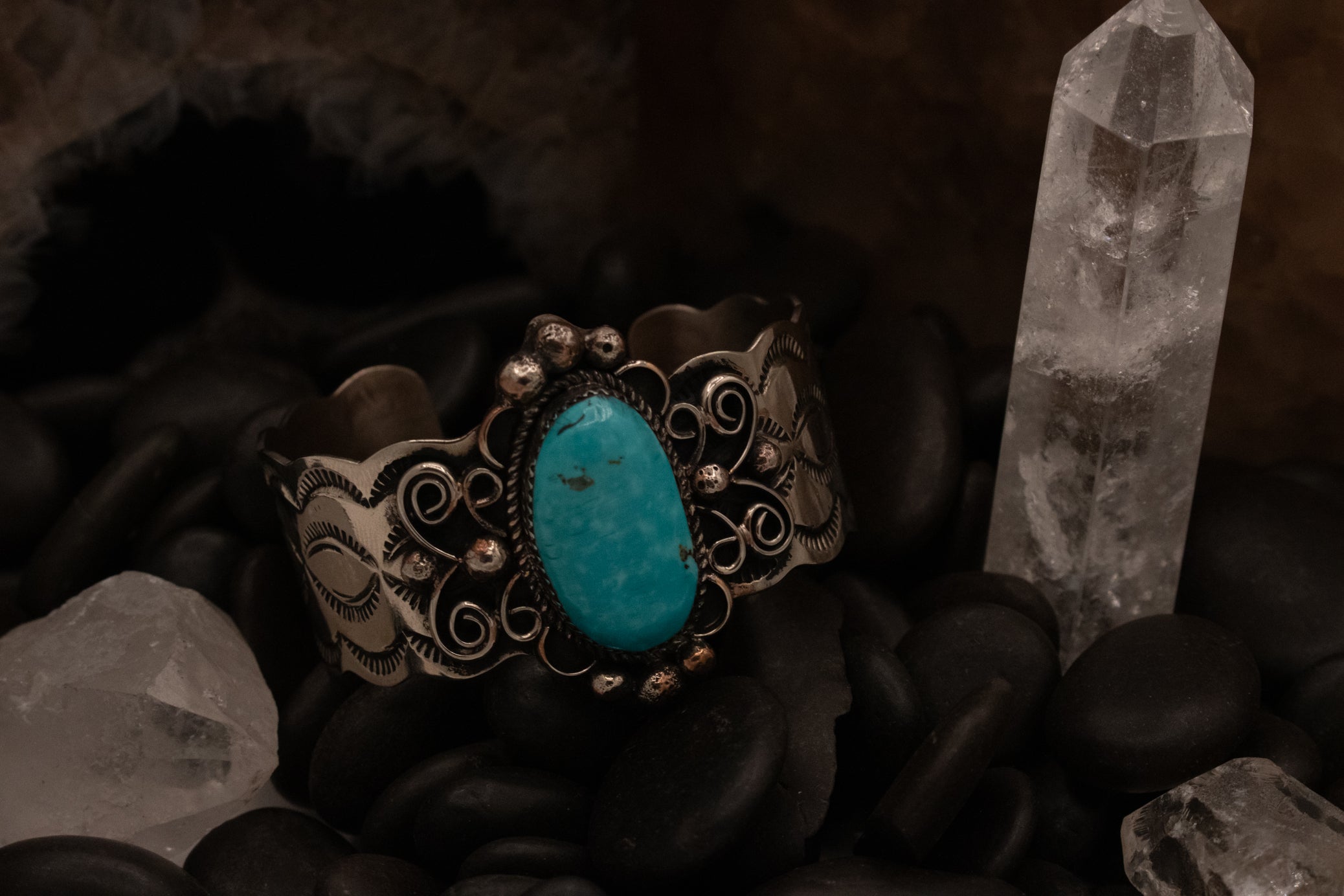 Navajo Turquoise Cuff Bracelet Nickel Silver by Cleveland