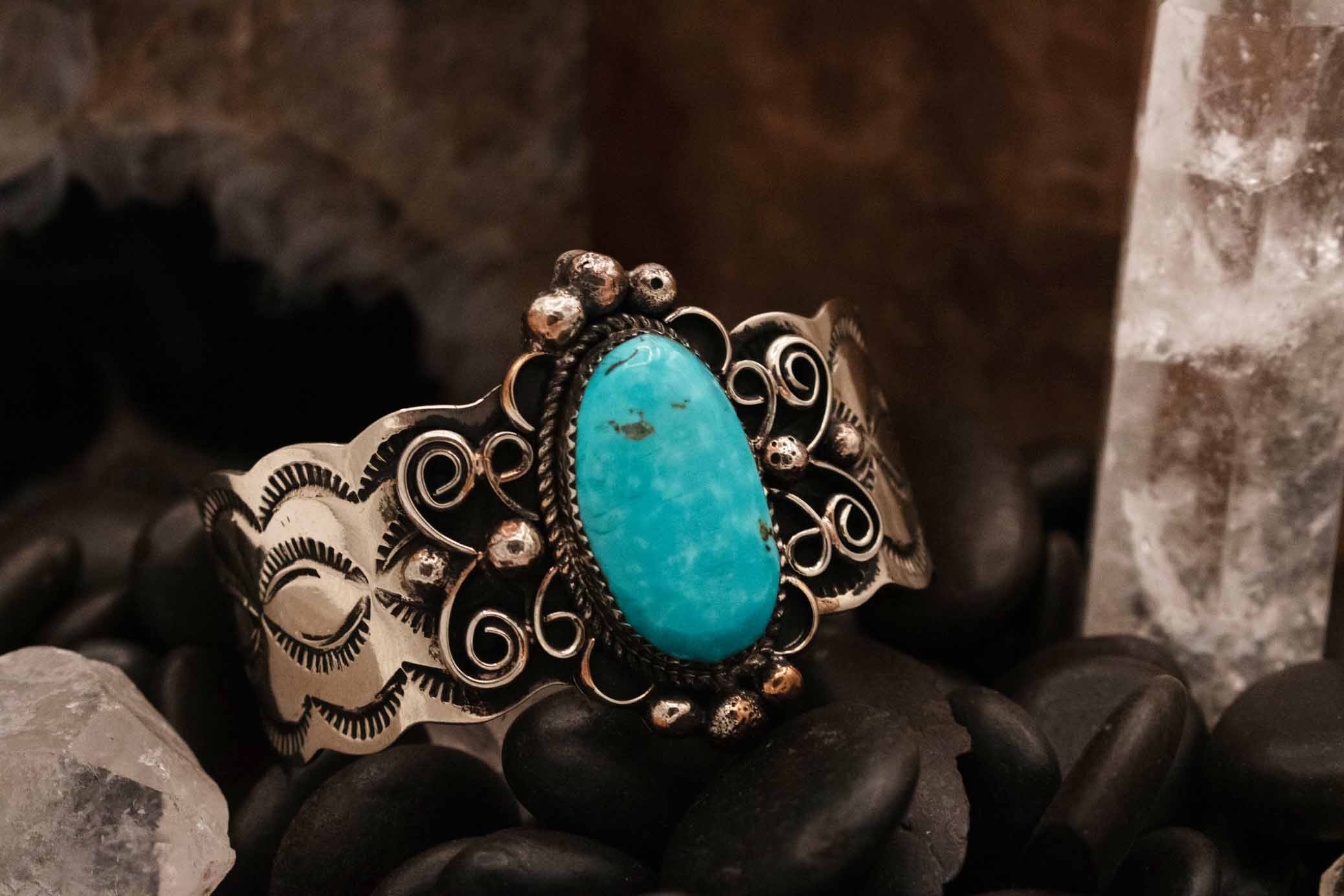 Navajo Turquoise Cuff Bracelet Nickel Silver by Cleveland