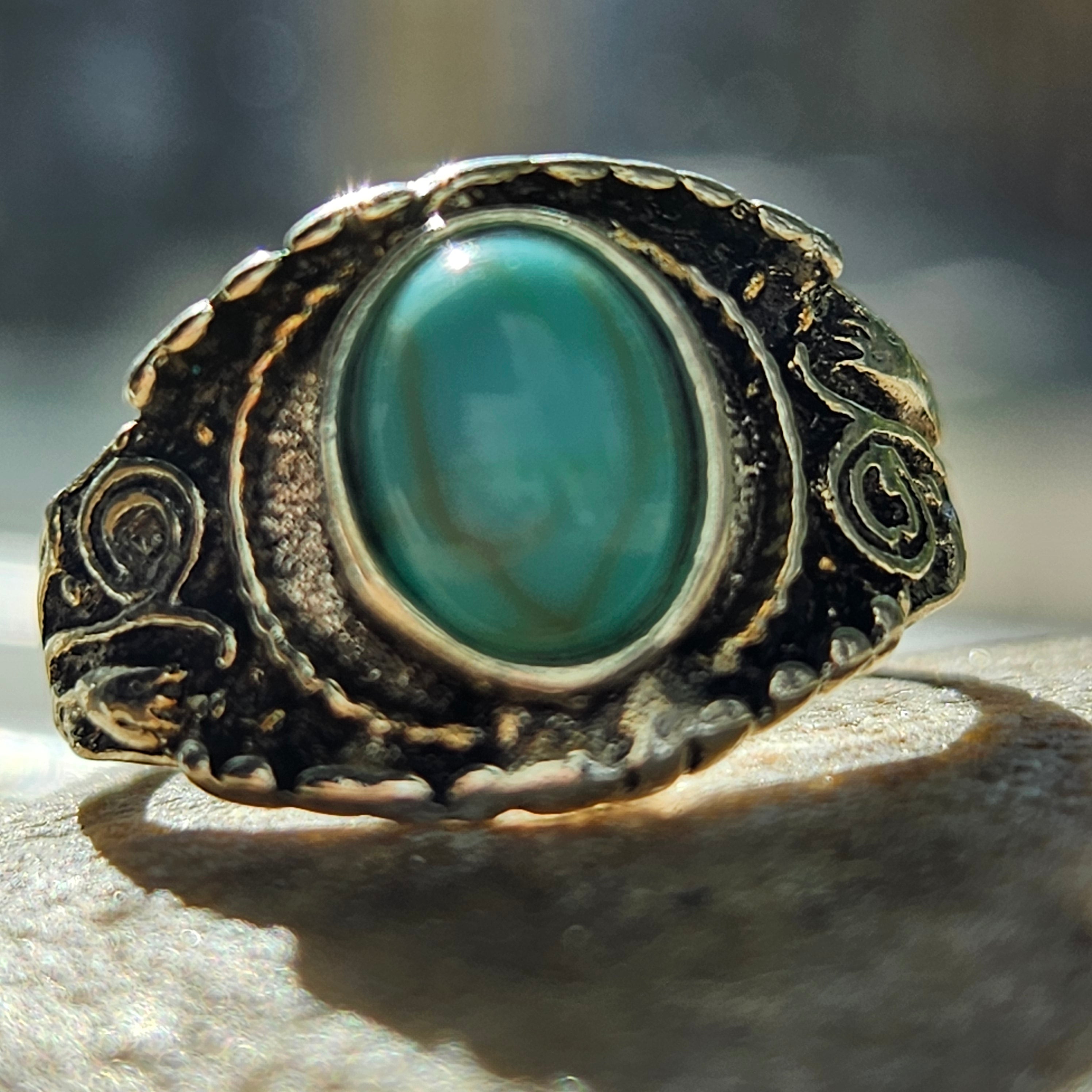 Bright Faux Blue Turquoise and Alloy Silver Plated Ring Size 7