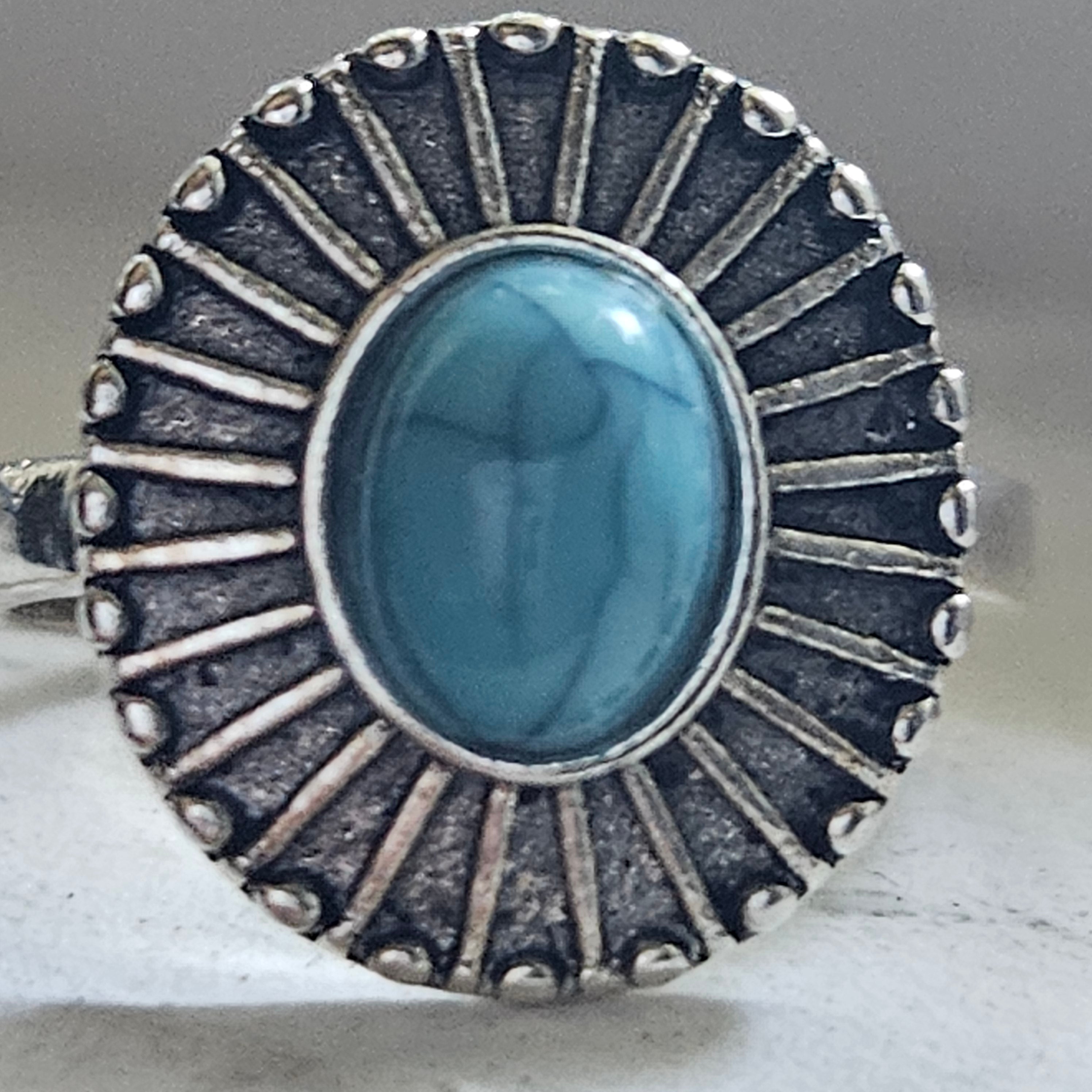 Oval Flower Ring with Faux Turquoise Size 7