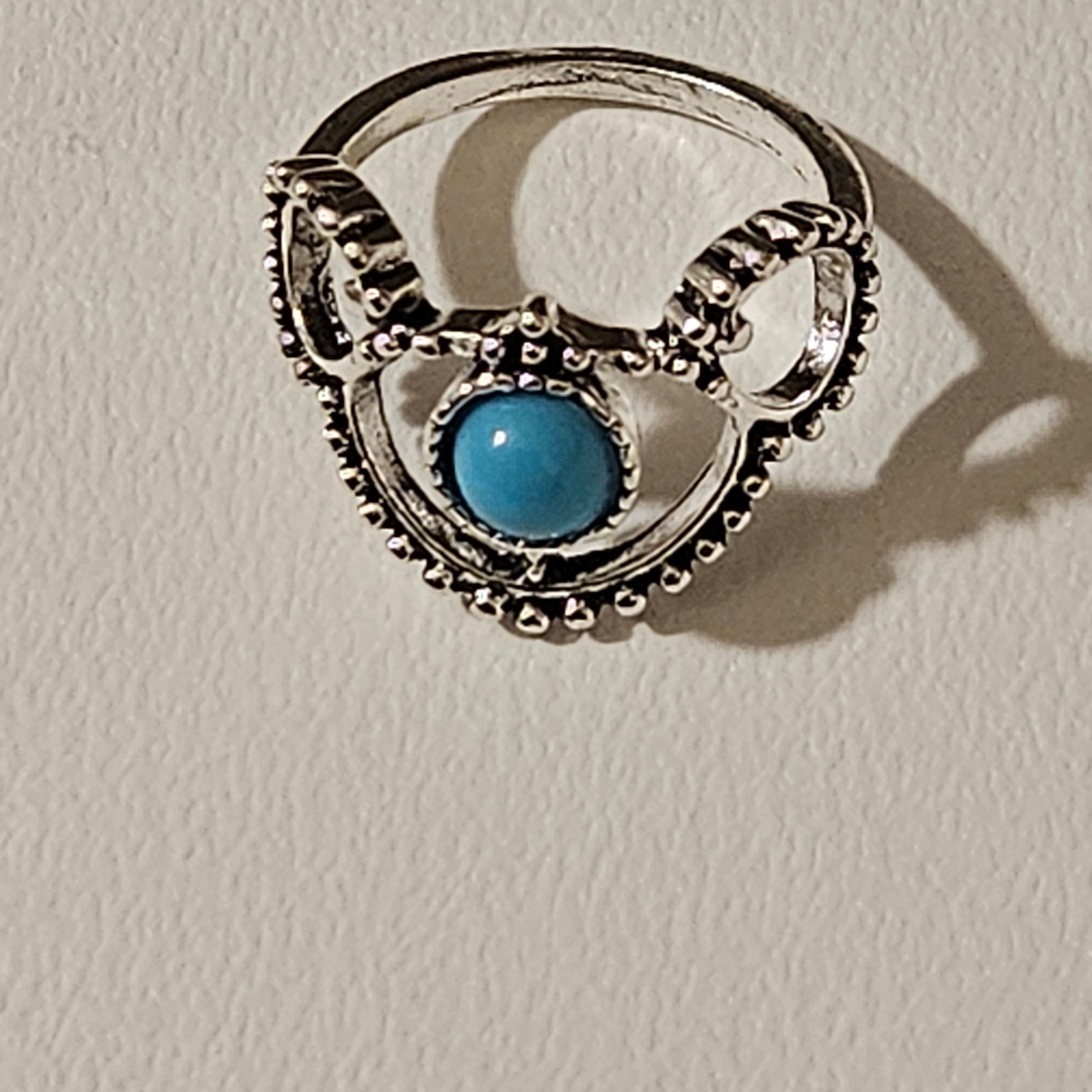 Faux Turquoise Fashion Alloy Plated Silver Ring Size 6.5