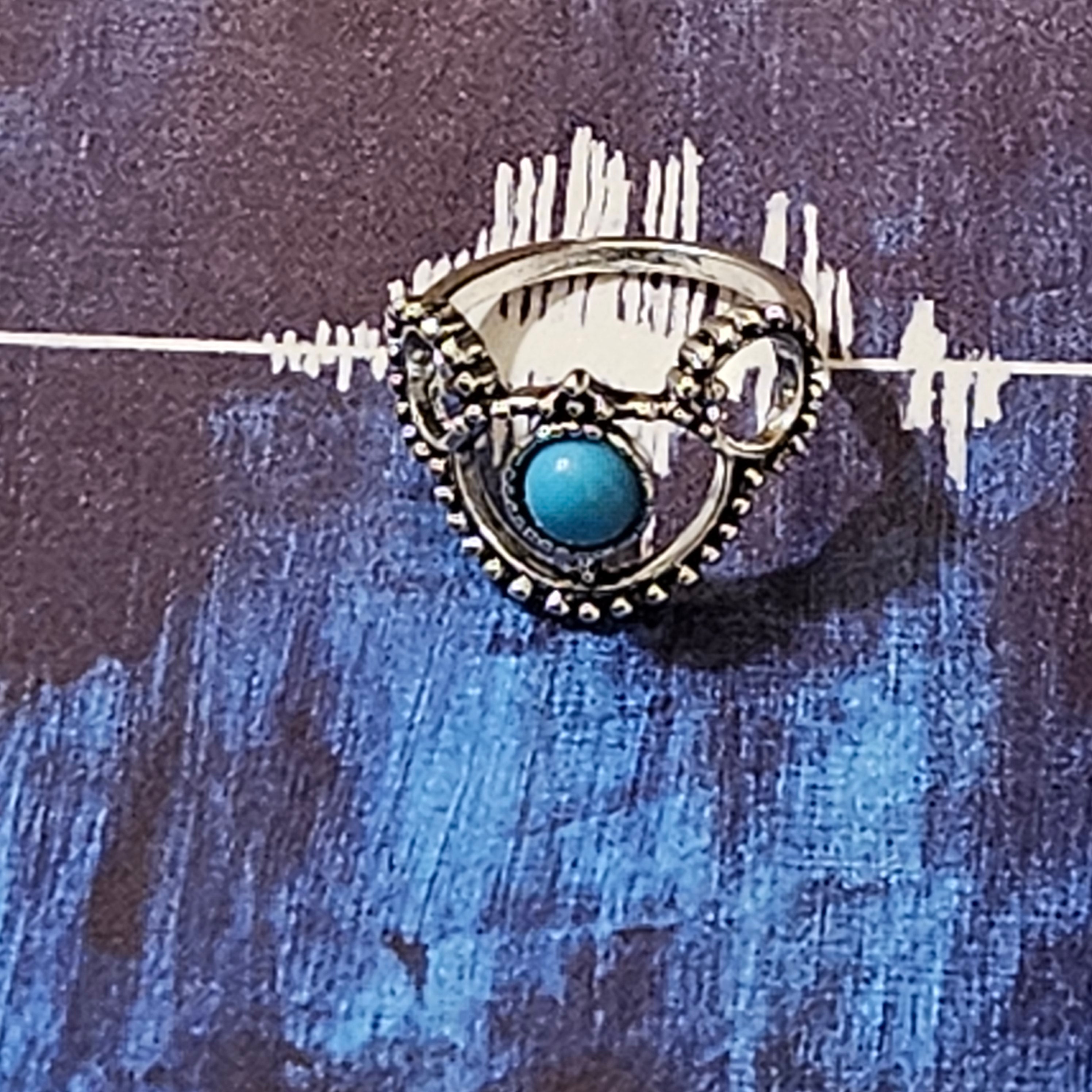 Faux Turquoise Fashion Alloy Plated Silver Ring Size 6.5