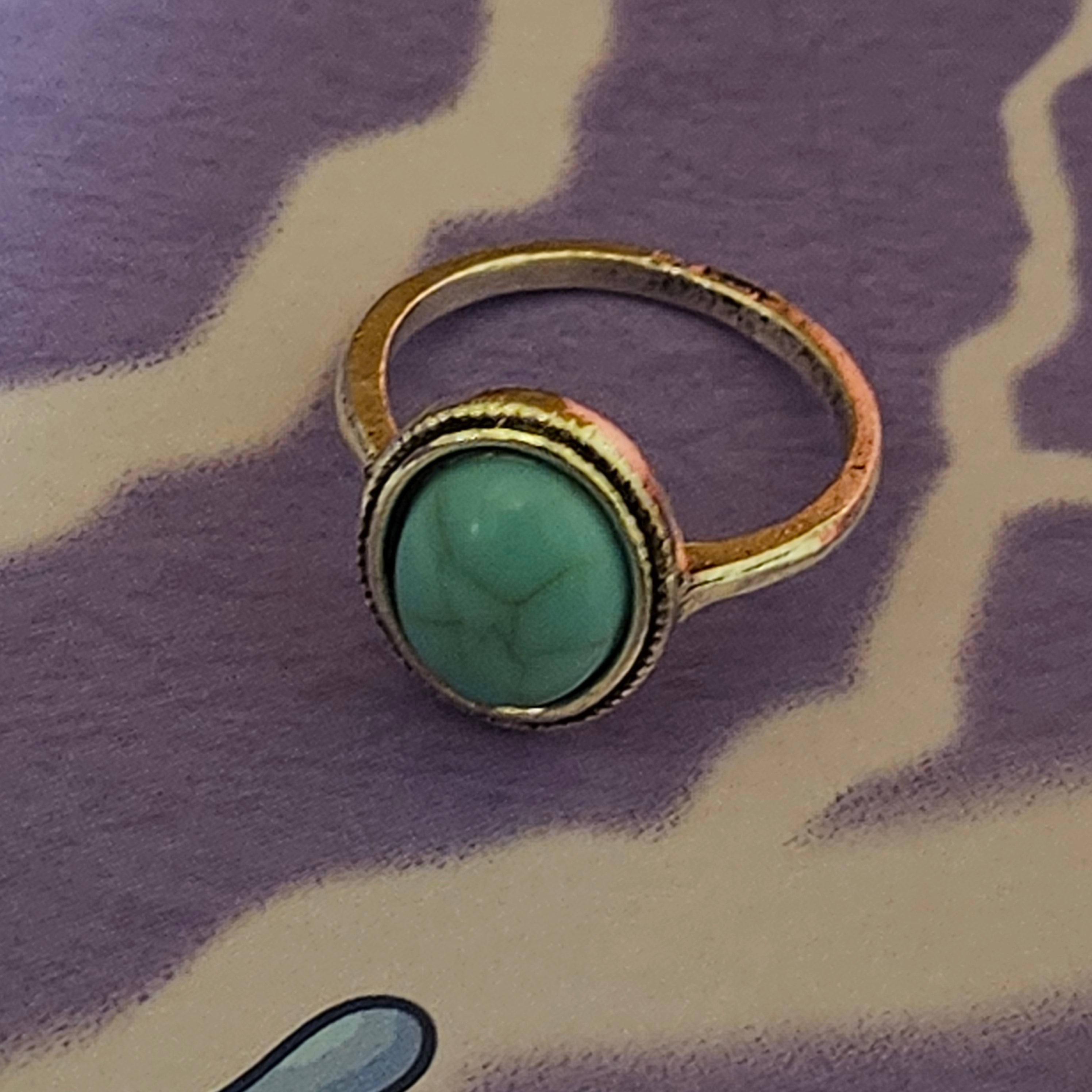 Stylish Faux Turquoise Silver-Plated Alloy Ring Size 5