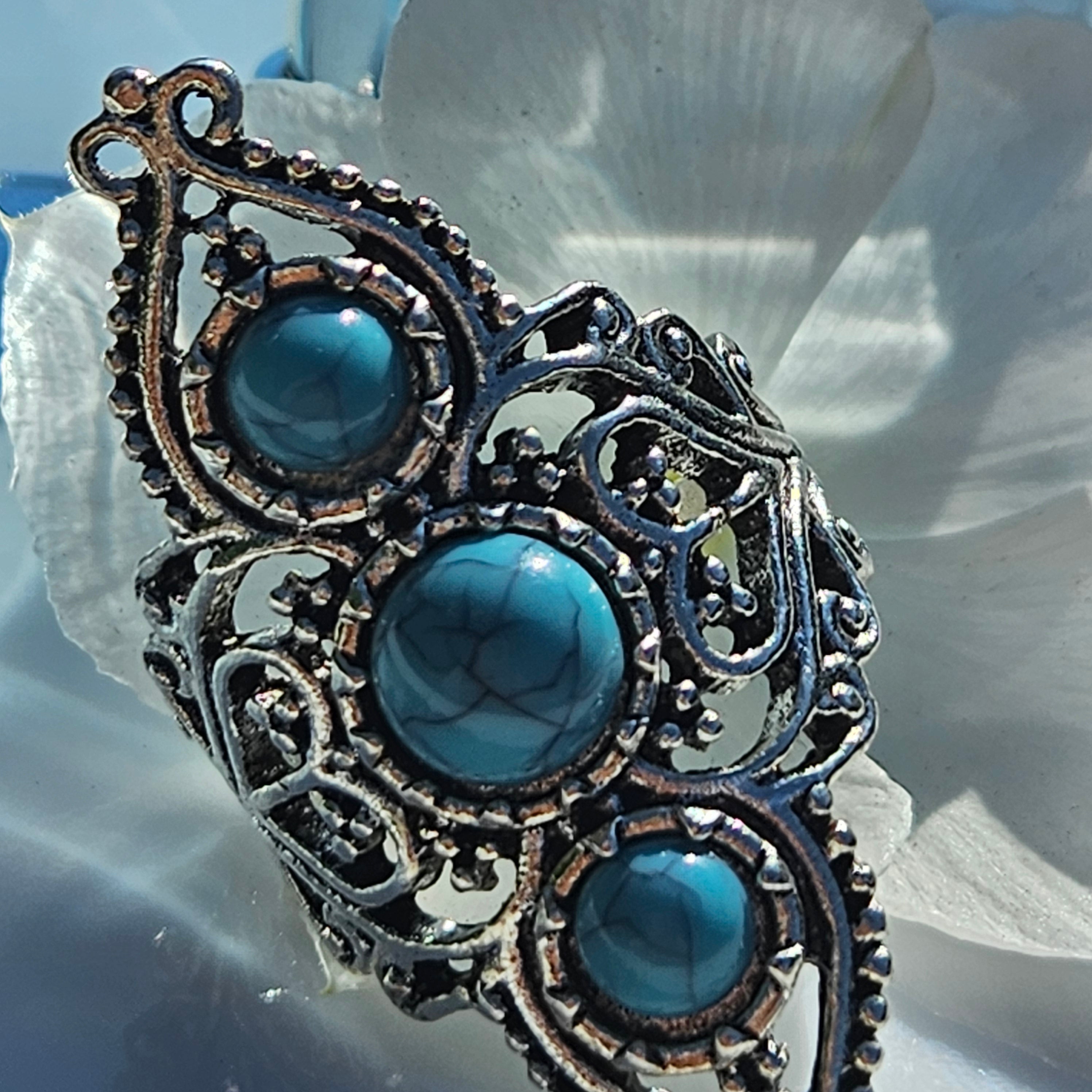 Stylish Luxury Turquoise Ring with Alloy Silver Plated             Ring Size 8