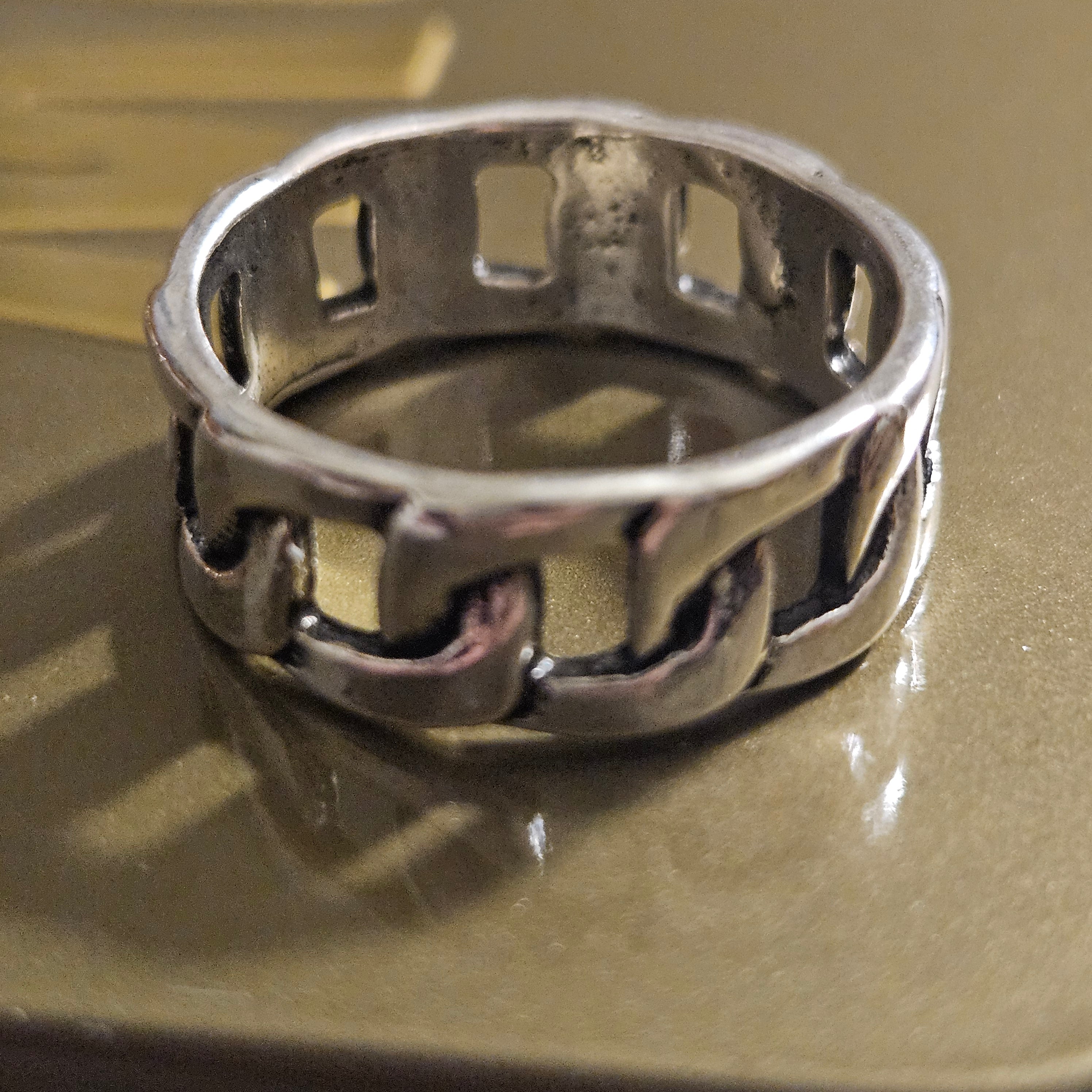 Alloy Plated Silver Chain Band Ring Size 7