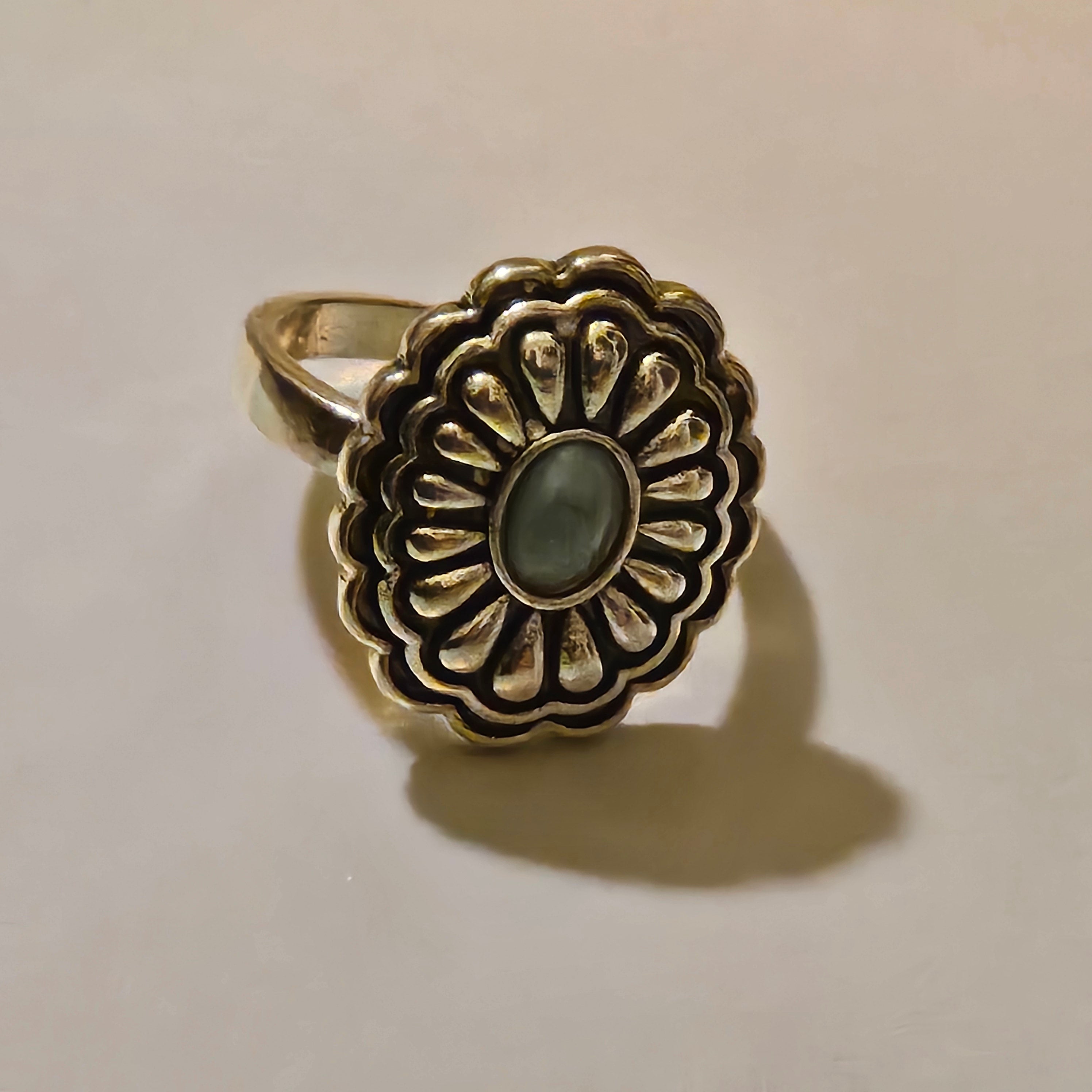Alloy Silver Plated Faux Turquoise Flower Ring Size 7