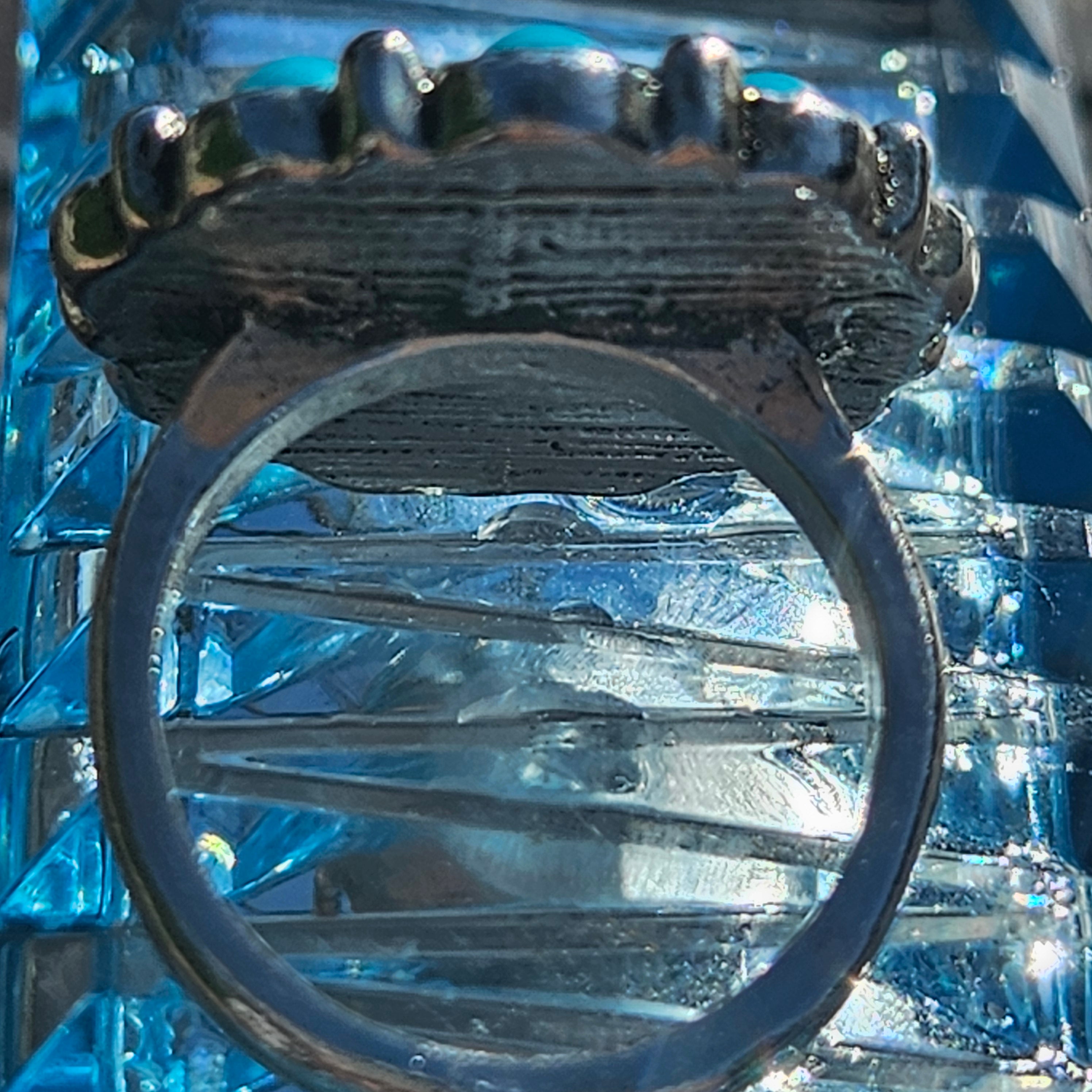 Large Faux Turquoise Alloy Plated Silver Flower Ring Size 6