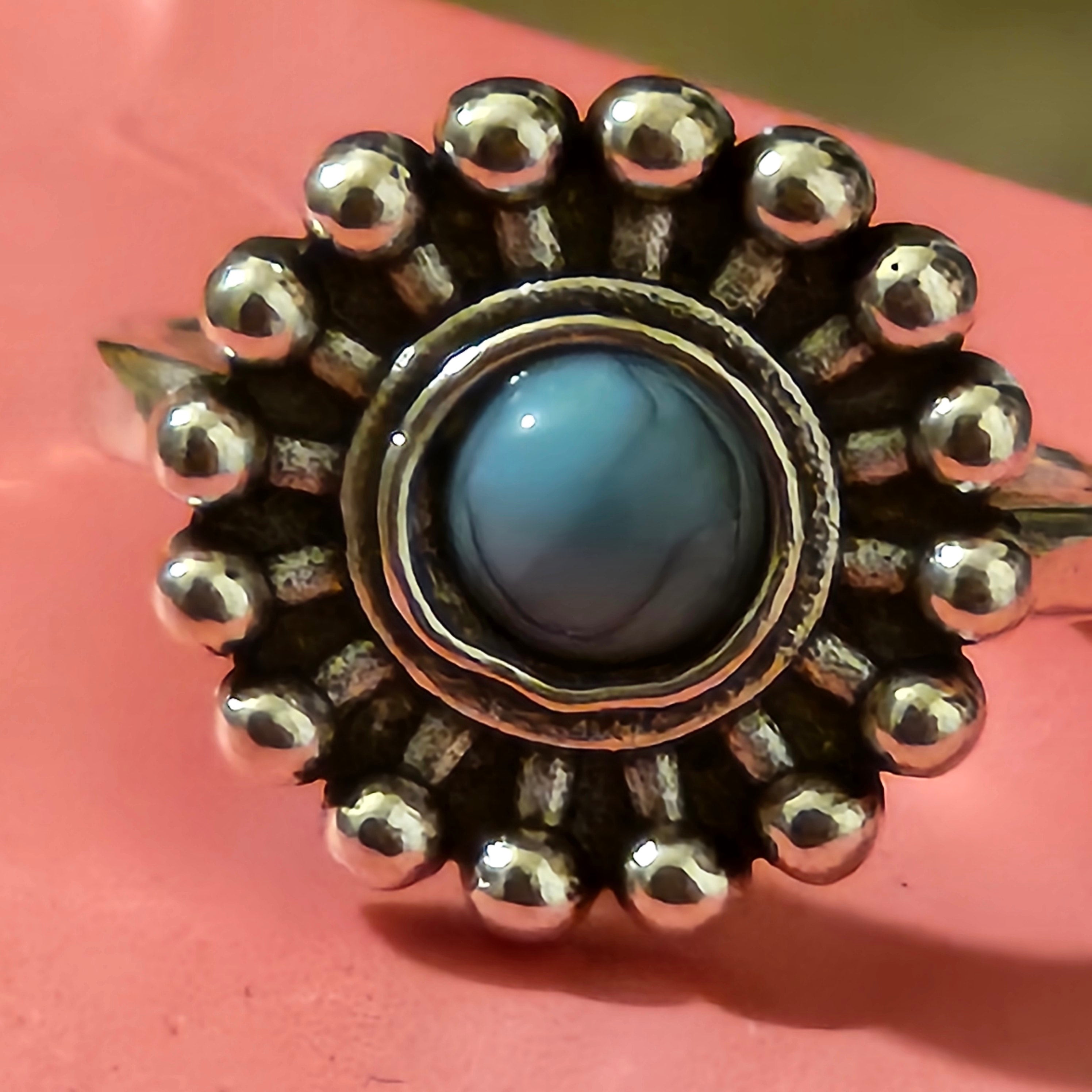 Faux Turquoise Alloy Plated Silver Flower Ring Size 6.5