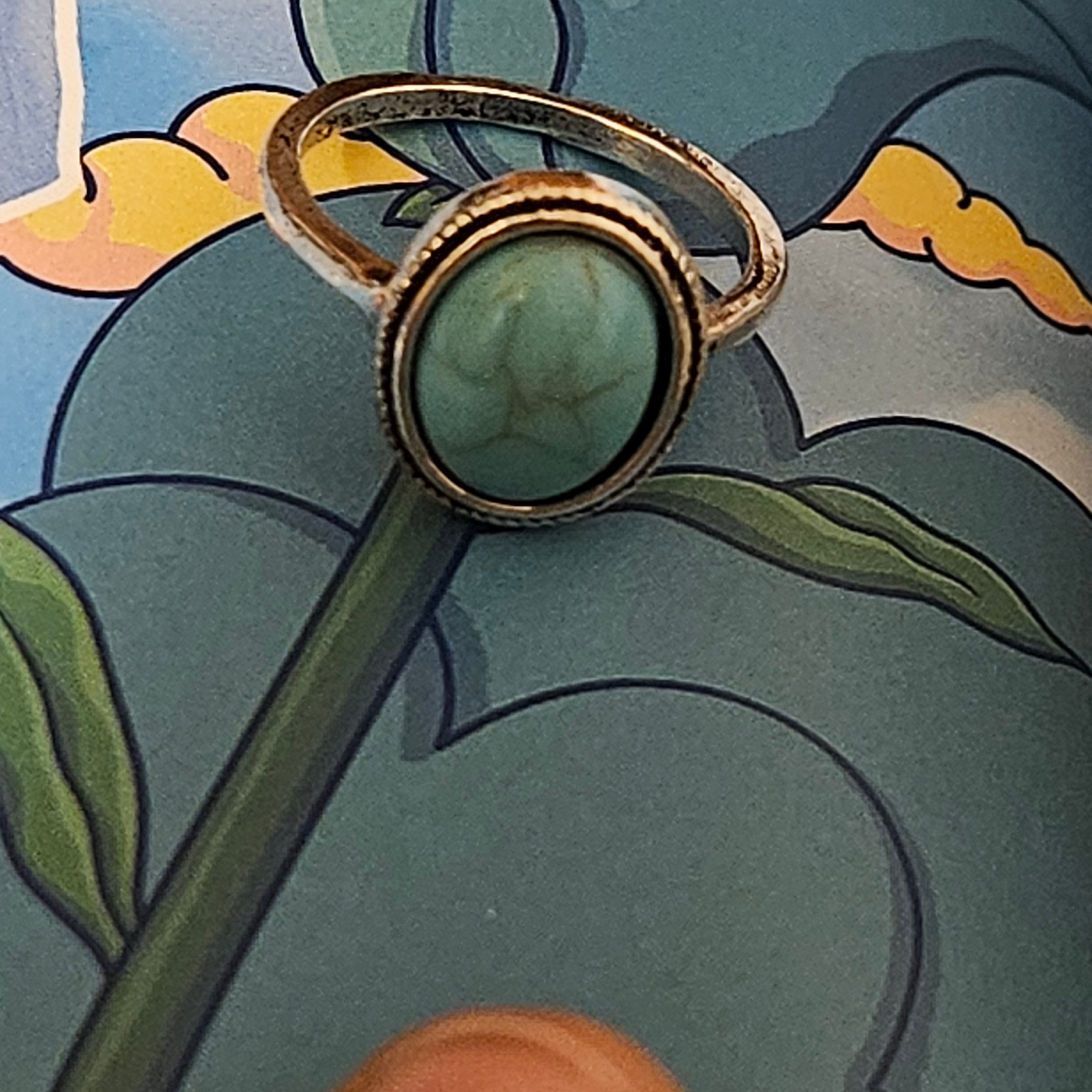 Stylish Faux Turquoise Silver-Plated Alloy Ring Size 5