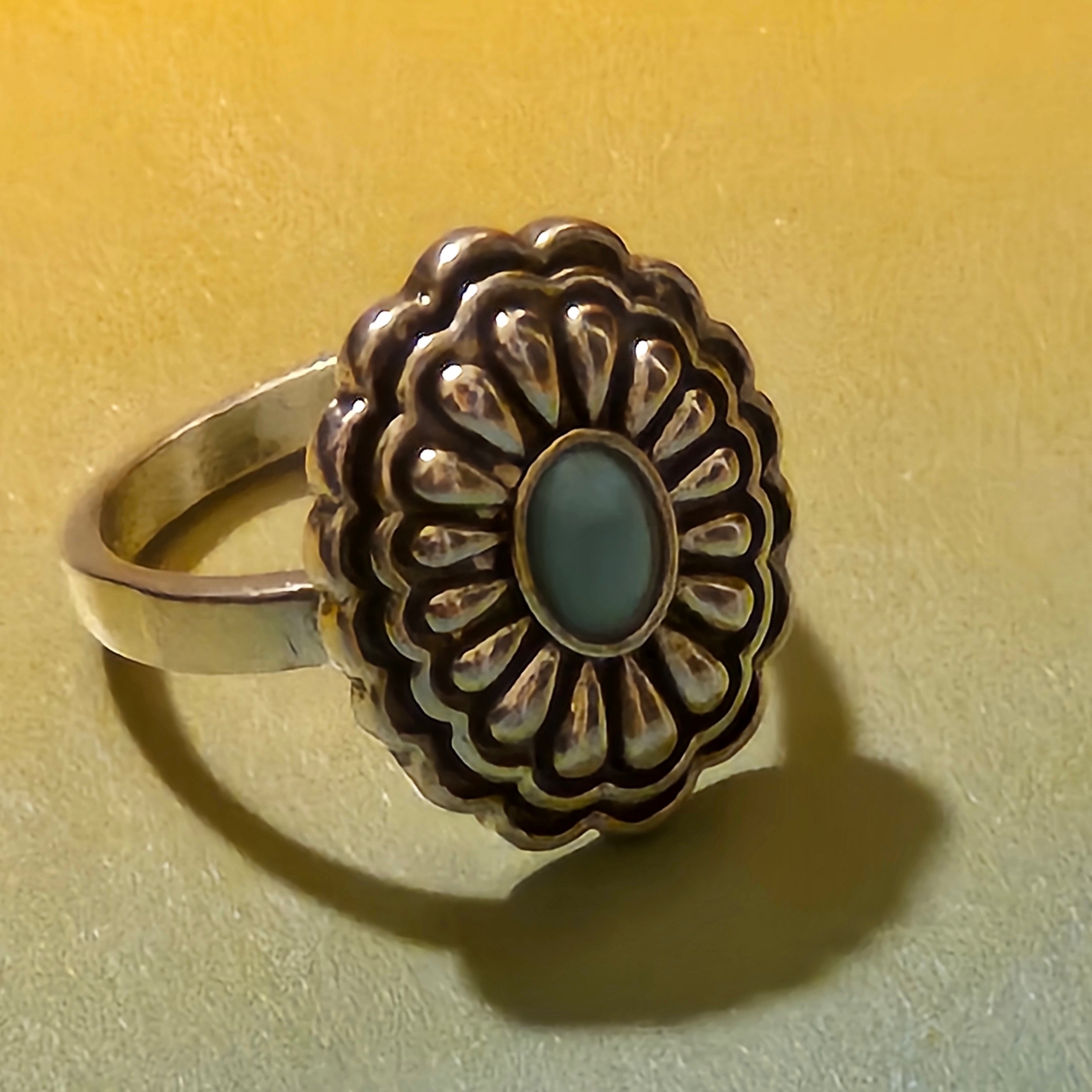 Alloy Silver Plated Faux Turquoise Flower Ring Size 7