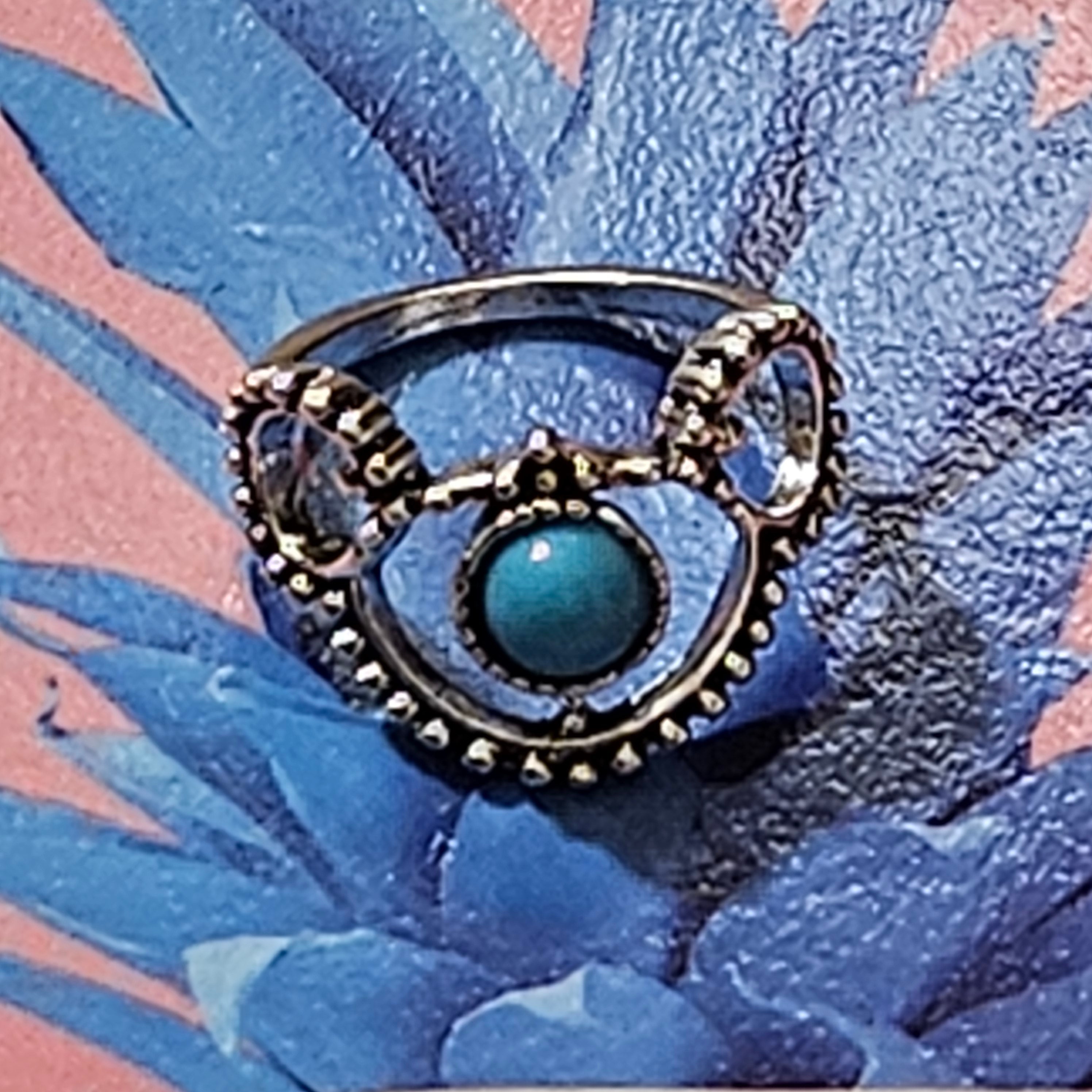 Faux Turquoise Fashion Alloy Plated Silver Ring Size 6.5