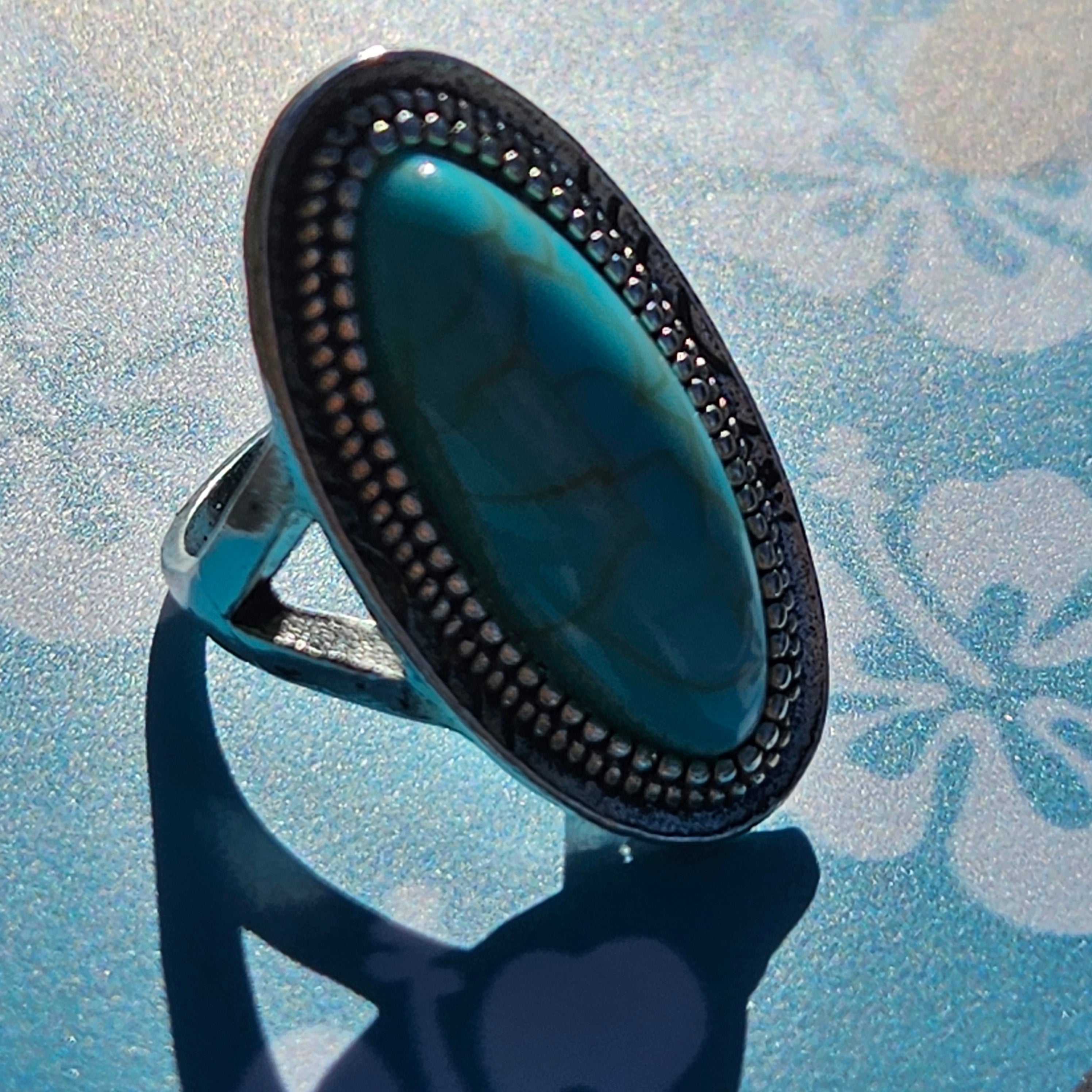 Oval Alloy Silver Plated Faux Oval Turquoise Ring Size 8.5