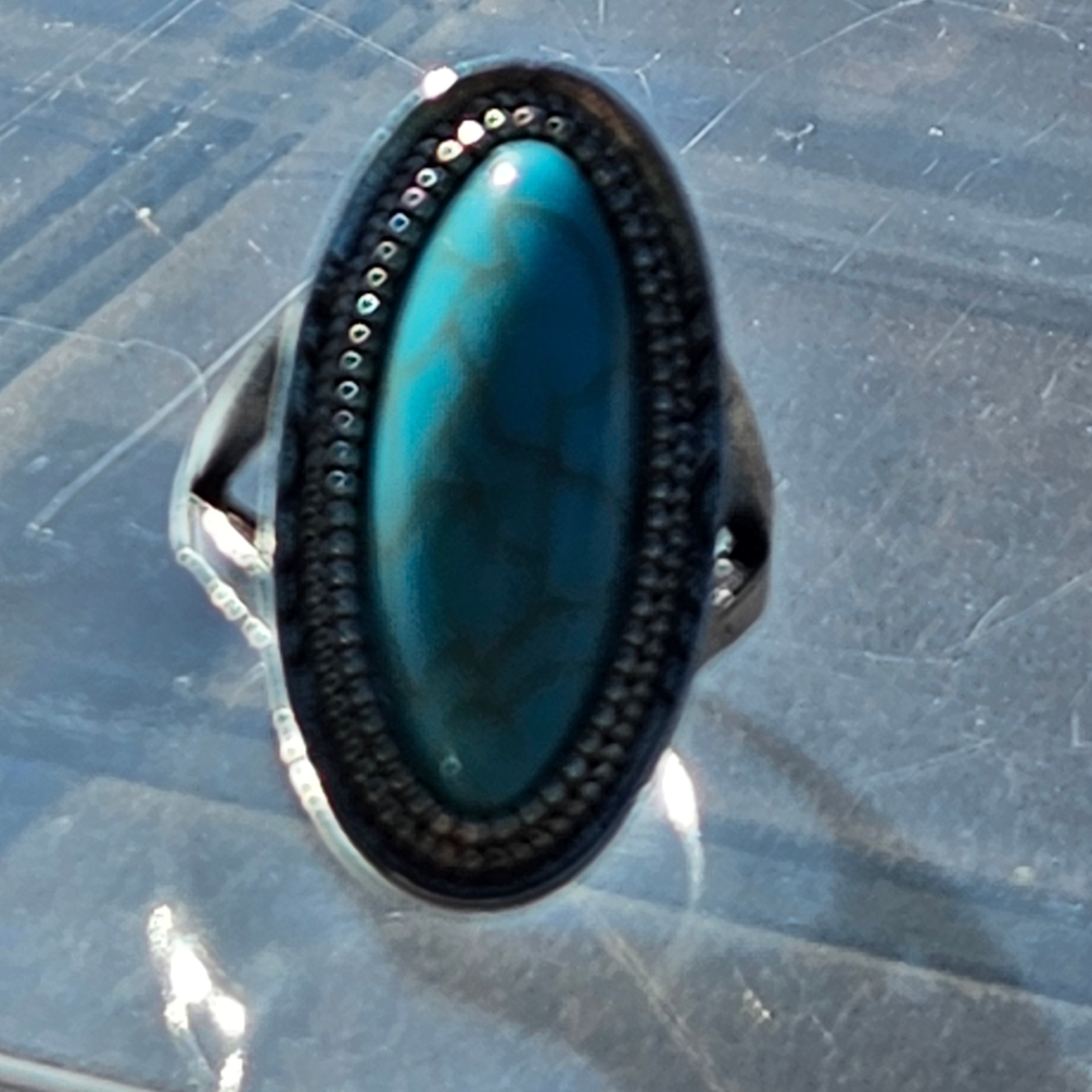 Oval Alloy Silver Plated Faux Oval Turquoise Ring Size 8.5