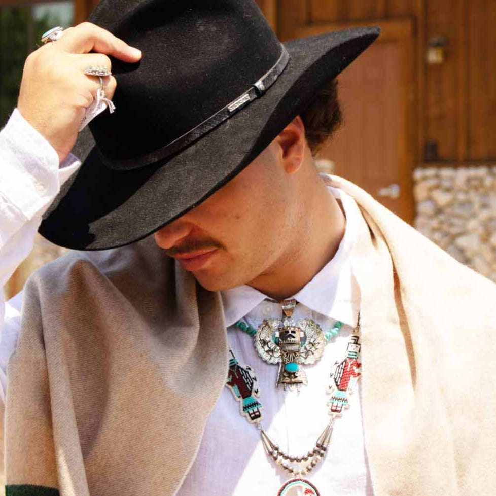 Alonzo Mariano Navajo Silver Plated Eagle Dancer Kachina Turquoise Pendant